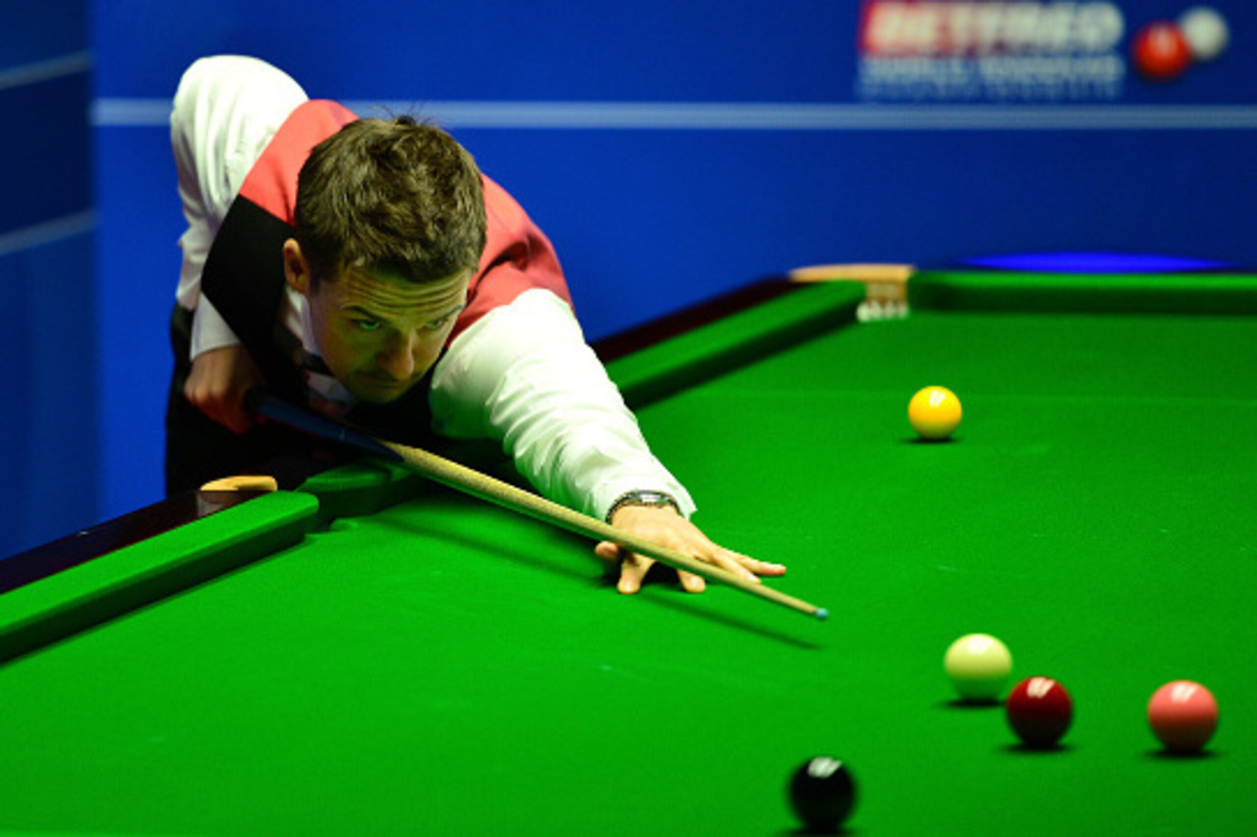 SHEFFIELD, ENGLAND - APRIL 22:  Michael Holt of England plays a shot during his second round match against Mark Williams of Wales on day seven of the World Snooker Championship at The Crucible Theatre on April 22, 2016 in Sheffield, England.  (Photo by Da