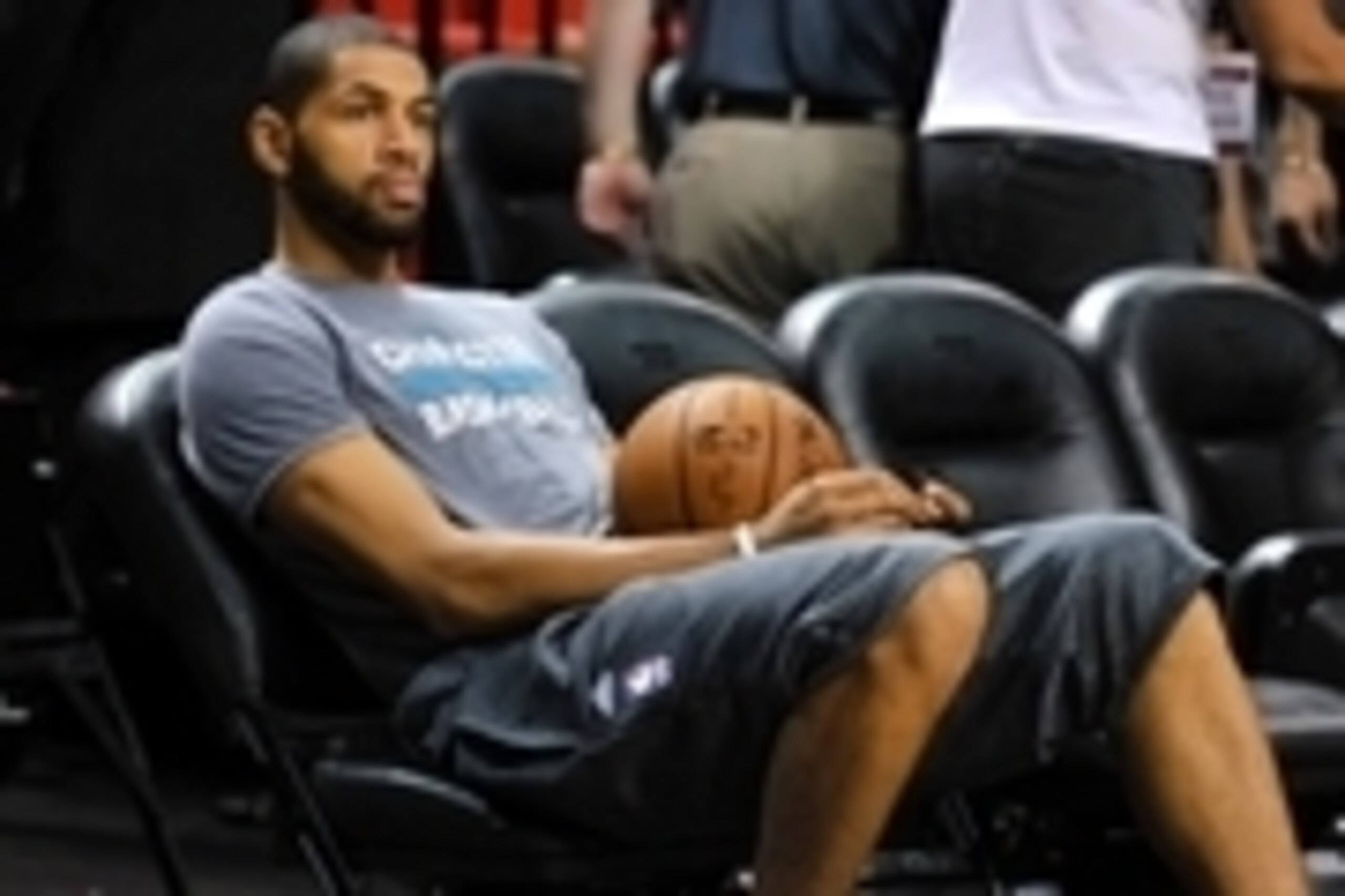 Oct 4, 2015; Miami, FL, USA; Charlotte Hornets forward Nicolas Batum (5) is seen before a game against the Miami Heat at American Airlines Arena. Mandatory Credit: Steve Mitchell-USA TODAY Sports
