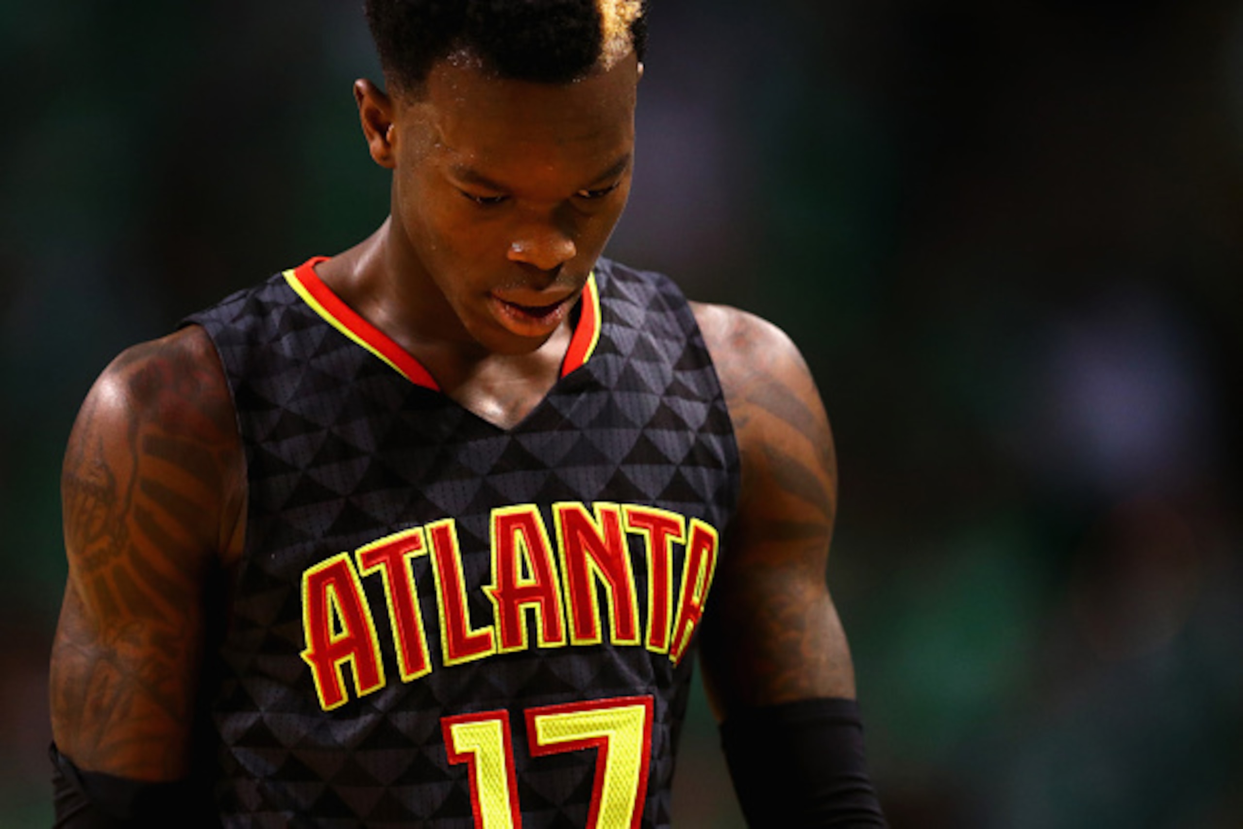 BOSTON, MA - APRIL 22:  Dennis Schroder #17 of the Atlanta Hawks looks on during the fourth quarter of Game Three of the Eastern Conference Quarterfinals during the 2016 NBA Playoffs against the Boston Celtics at TD Garden on April 22, 2016 in Boston, Mas