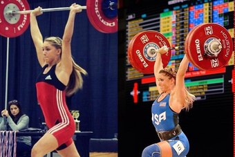 This split image shows the development in Rogers from her first competitive meet at age 17, at left, to her appearance at age 20 in the 2015 University Nationals.