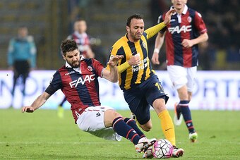 BOLOGNA, ITALY - APRIL 04:  Giampaolo Pazzini # 11 of Hellas Verona FC in actionduring the Serie A match between Bologna FC and Hellas Verona FC at Stadio Marc'Antonio Bentegodi on April 4, 2016 in Verona, Italy.  (Photo by Mario Carlini / Iguana Press/Ge