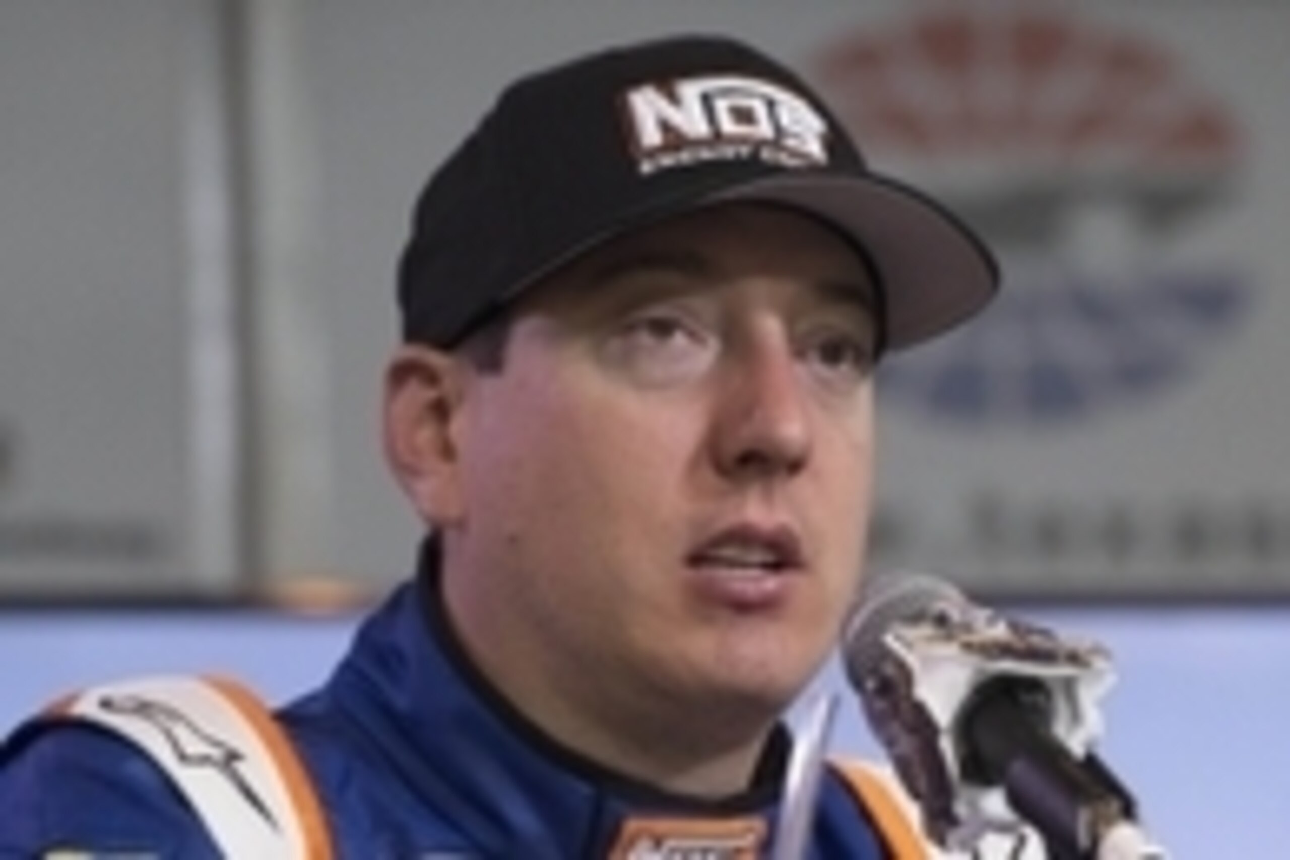 Apr 8, 2016; Fort Worth, TX, USA; Xfinity Series driver Kyle Busch (18) is interviewed after winning the O'Reilly Auto Parts 300  at Texas Motor Speedway. Mandatory Credit: Jerome Miron-USA TODAY Sports