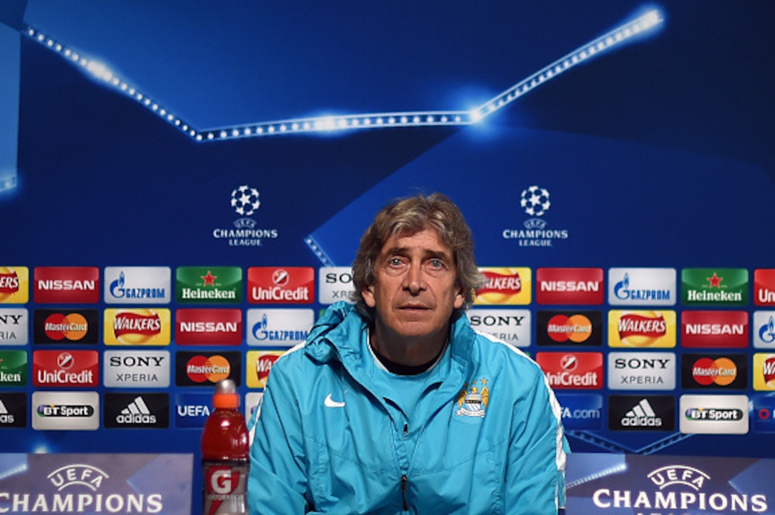 Manchester City's Chilean manager Manuel Pellegrini speaks during a press conference in Manchester, northwest England on April 25, 2016 ahead of their UEFA Champions League semi-final, first leg football match against Real Madrid on April 26.  / AFP / PAU