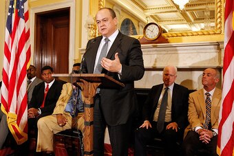 WASHINGTON, DC - APRIL 26:  Scott Coker, Bellator MMA President, speaks at a press conference to show support of  professional fighters study at Cleveland Clinic Lou Ruvo Center for Brain Health on April 26, 2016 in the Russell Senate Building in Washingt