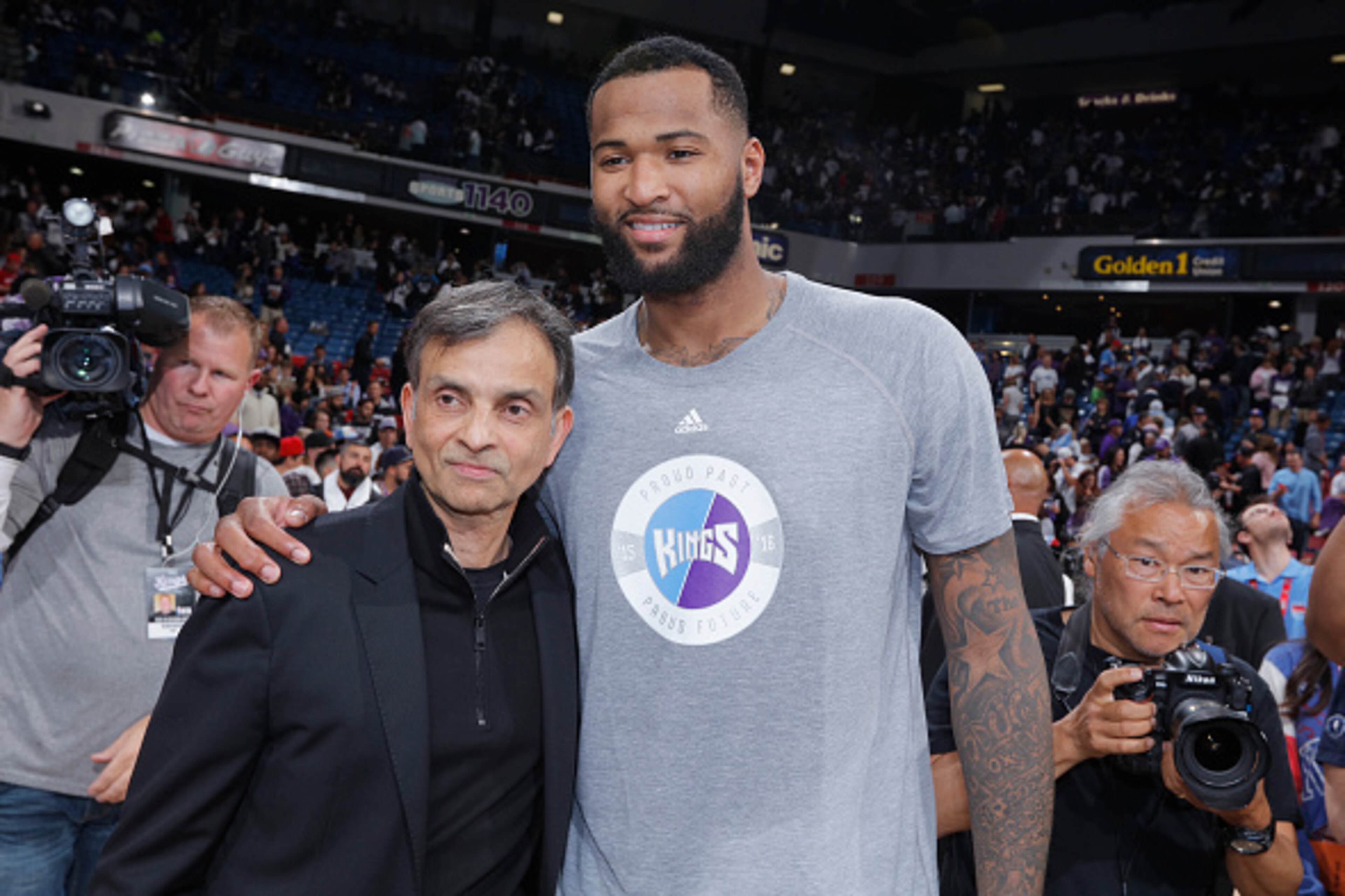 SACRAMENTO, CA - APRIL 9: Owner Vivek Ranadive and DeMarcus Cousins #15 of the Sacramento Kings pose for a photo after the game against the Oklahoma City Thunder on April 9, 2016 at Sleep Train Arena in Sacramento, California. NOTE TO USER: User expressly SACRAMENTO, CA - APRIL 9: Owner Vivek Ranadive and DeMarcus Cousins #15 of the Sacramento Kings pose for a photo after the game against the Oklahoma City Thunder on April 9, 2016 at Sleep Train Arena in Sacramento, California. NOTE TO USER: User expressly