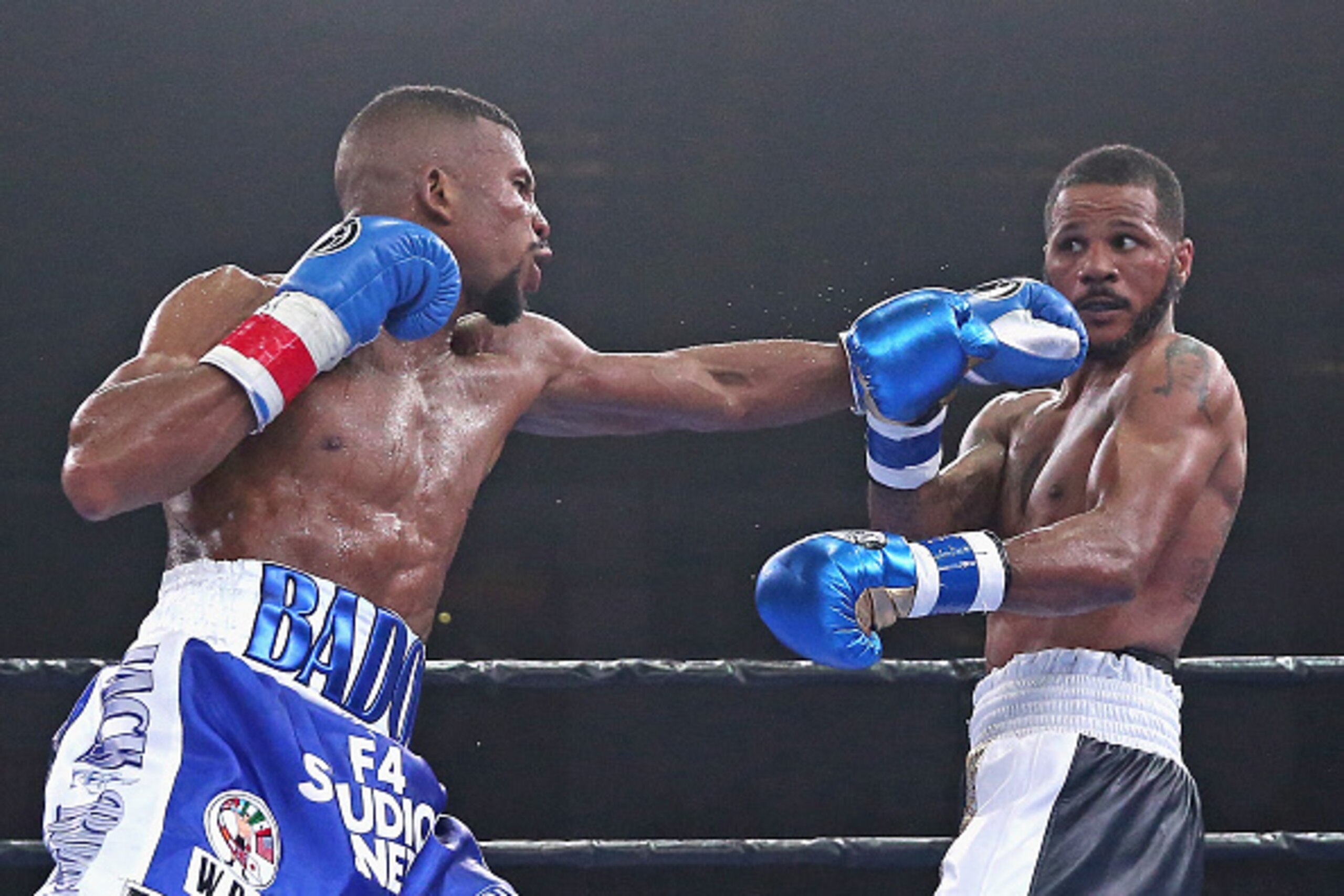 CHICAGO, IL - APRIL 24:  Badou Jack connects with Anthony Dirrell during a super middleweight fight at the UIC Pavilion on April 24, 2015 in Chicago, Illinois.  (Photo by Jonathan Daniel/Getty Images)