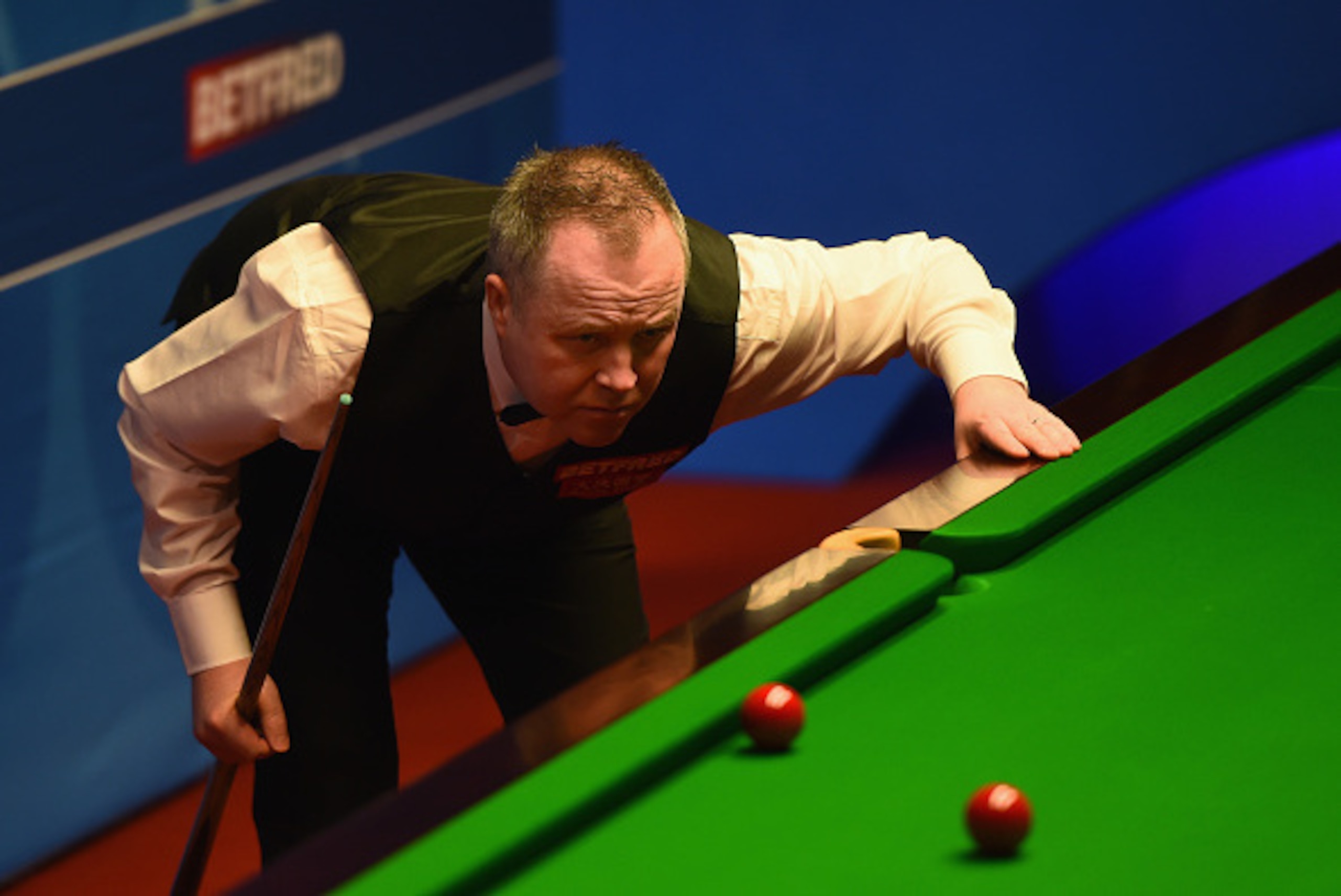 SHEFFIELD, ENGLAND - APRIL 26:  John Higgins of Scotland in action during his quarter final match against Alan McManus of Scotland on day eleven of the World Championship Snooker at Crucible Theatre on April 26, 2016 in Sheffield, England.  (Photo by Laur