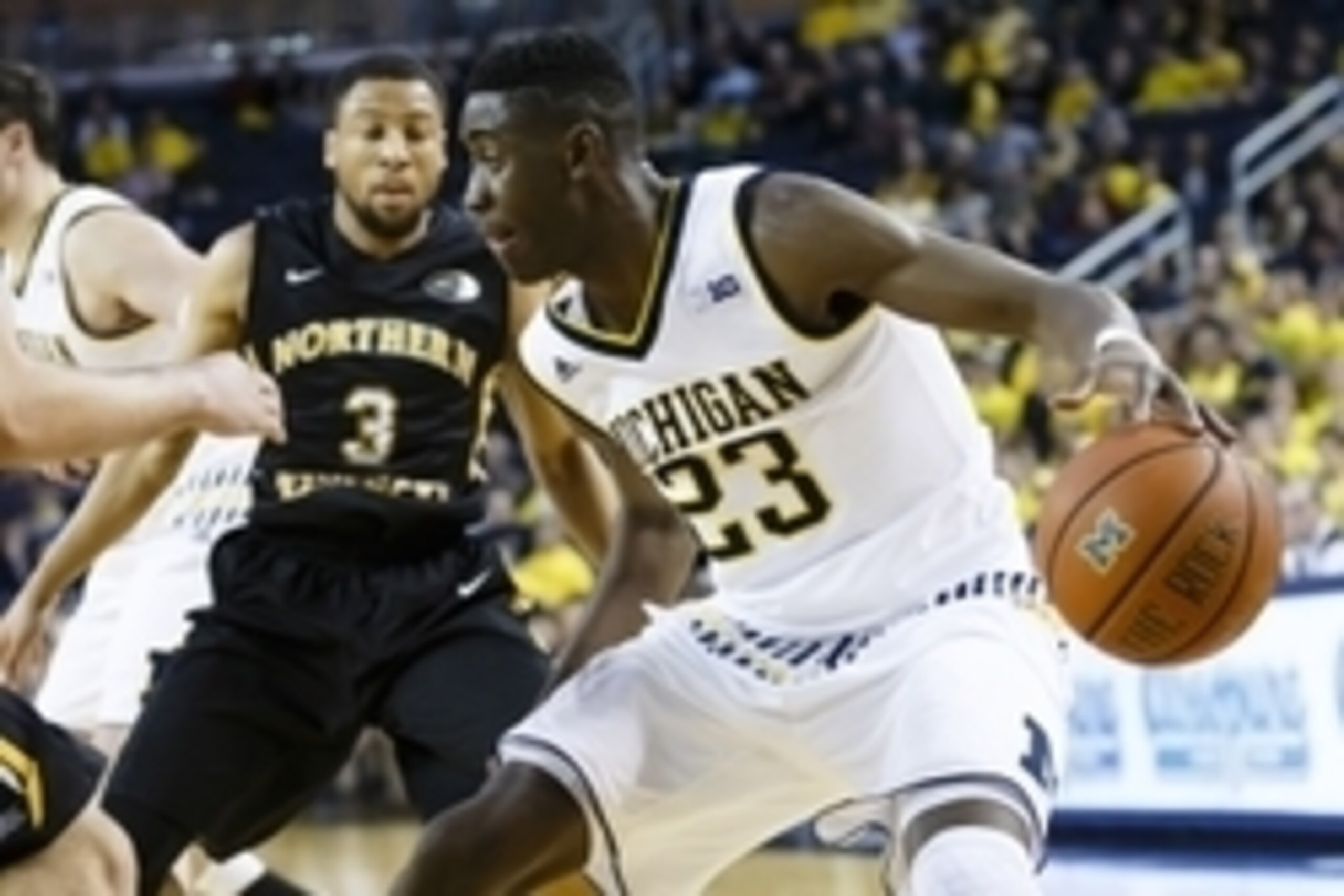 Dec 15, 2015; Ann Arbor, MI, USA; Michigan Wolverines guard Caris LeVert (23) dribbles in the first half against the Northern Kentucky Norse at Crisler Center. Mandatory Credit: Rick Osentoski-USA TODAY Sports