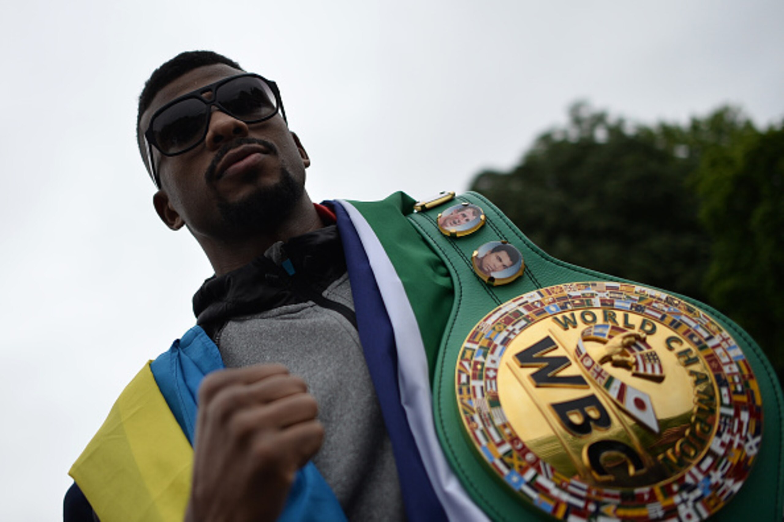 WBC super-middleweight champion Badou Jack from Sweden poses for photos near the White House during a press tour ahead of his boxing match this weekend in Washington, DC on April 27, 2016.  / AFP / Andrew Caballero-Reynolds        (Photo credit should rea