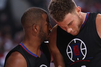 PORTLAND, OR - APRIL 25:  Chris Paul #3 talks with Blake Griffin #32 of the Los Angeles Clippers against the Portland Trail Blazers in Game Four of the Western Conference Quarterfinals during the 2016 NBA Playoffs on April 25, 2016 at the Moda Center in P