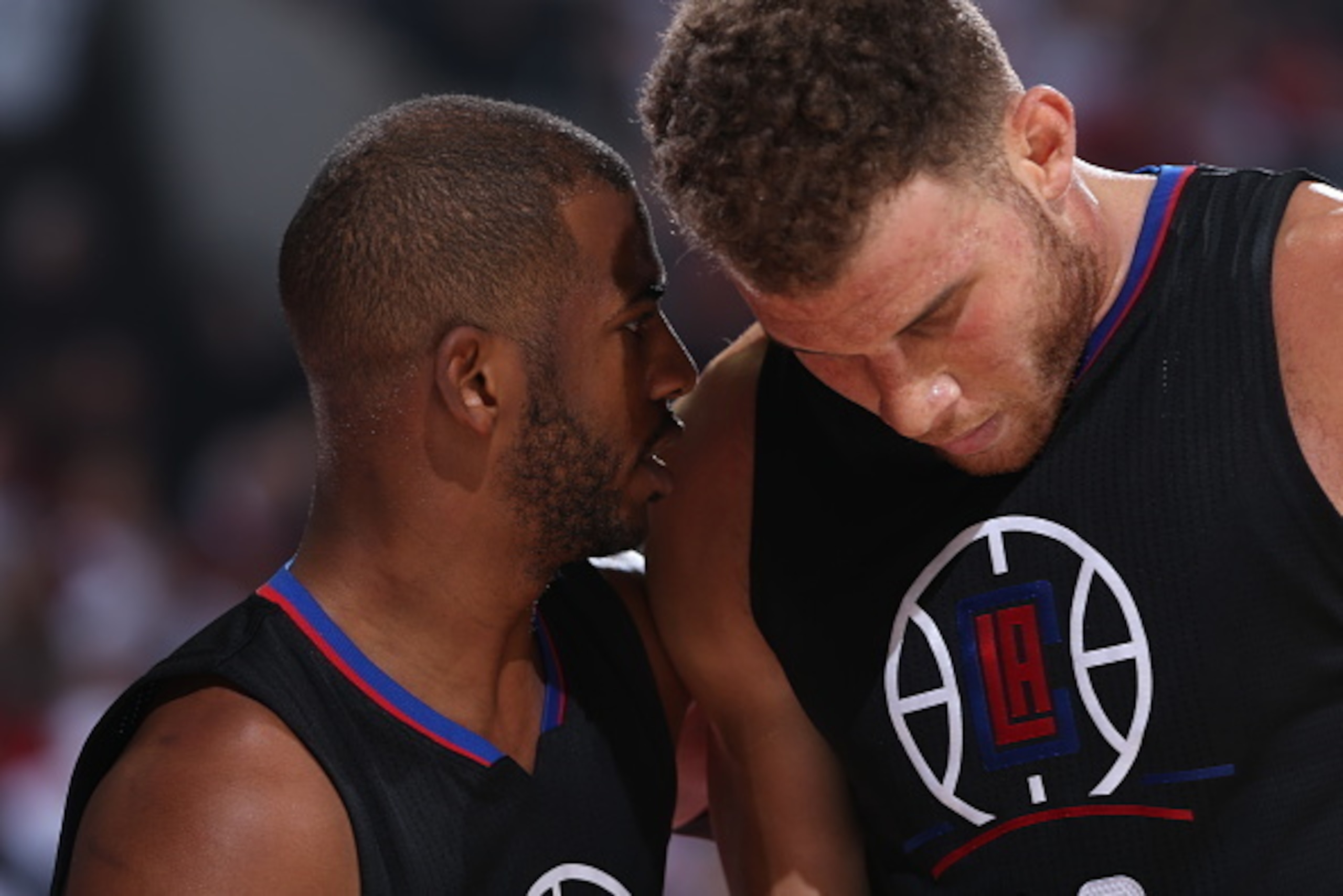 PORTLAND, OR - APRIL 25:  Chris Paul #3 talks with Blake Griffin #32 of the Los Angeles Clippers against the Portland Trail Blazers in Game Four of the Western Conference Quarterfinals during the 2016 NBA Playoffs on April 25, 2016 at the Moda Center in P