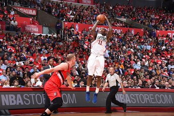 LOS ANGELES, CA - APRIL 27:  Jamal Crawford #11 of the Los Angeles Clippers shoots the ball against the Portland Trail Blazers in Game Five of the Western Conference Quarterfinals on April 27, 2016 at STAPLES Center in Los Angeles, California. NOTE TO USE