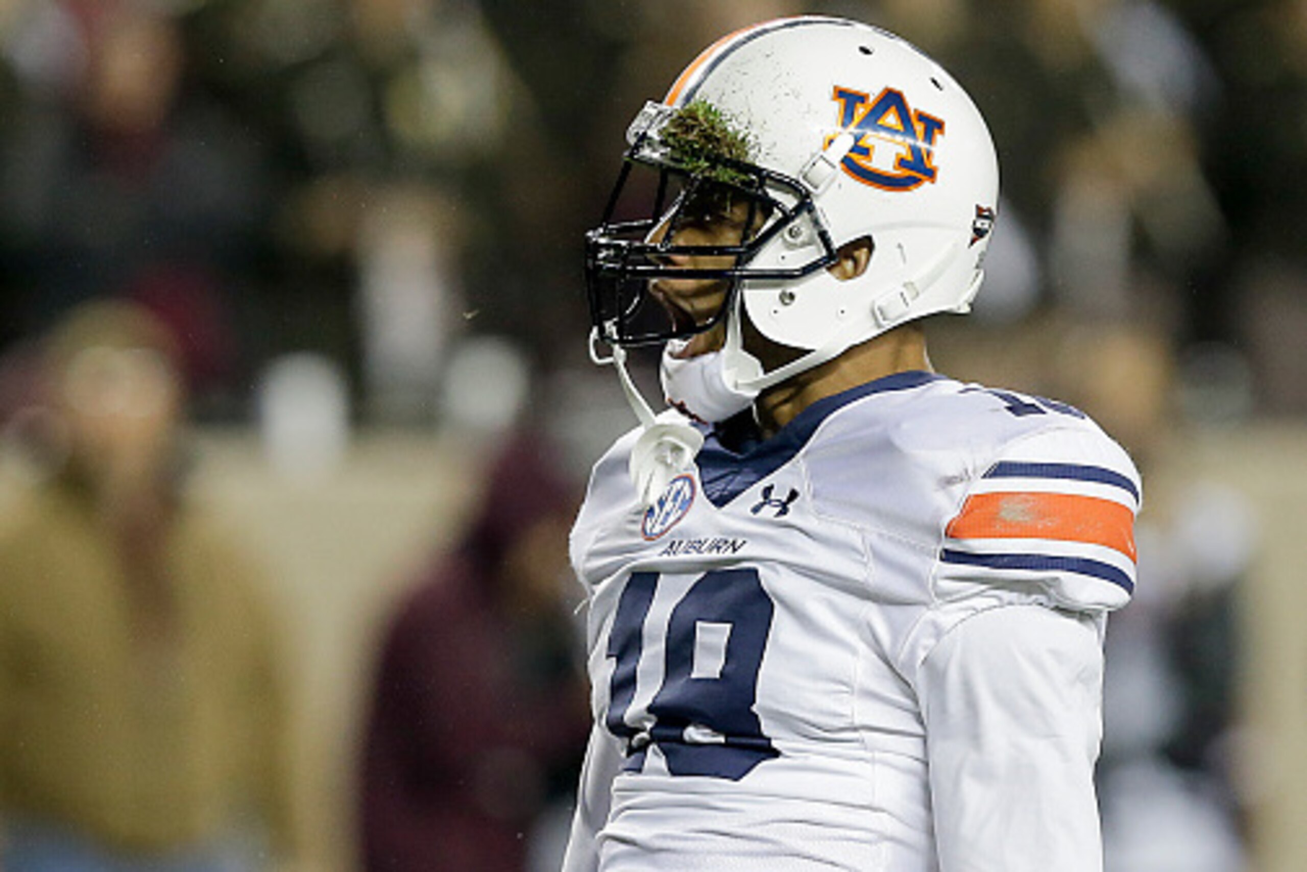 COLLEGE STATION, TX - NOVEMBER 07:  Carlton Davis #18 of the Auburn Tigers intercepts a pass intended for Damion Ratley #4 of the Texas A&M Aggies in the first half at Kyle Field on November 7, 2015 in College Station, Texas.  (Photo by Bob Levey/Getty Im