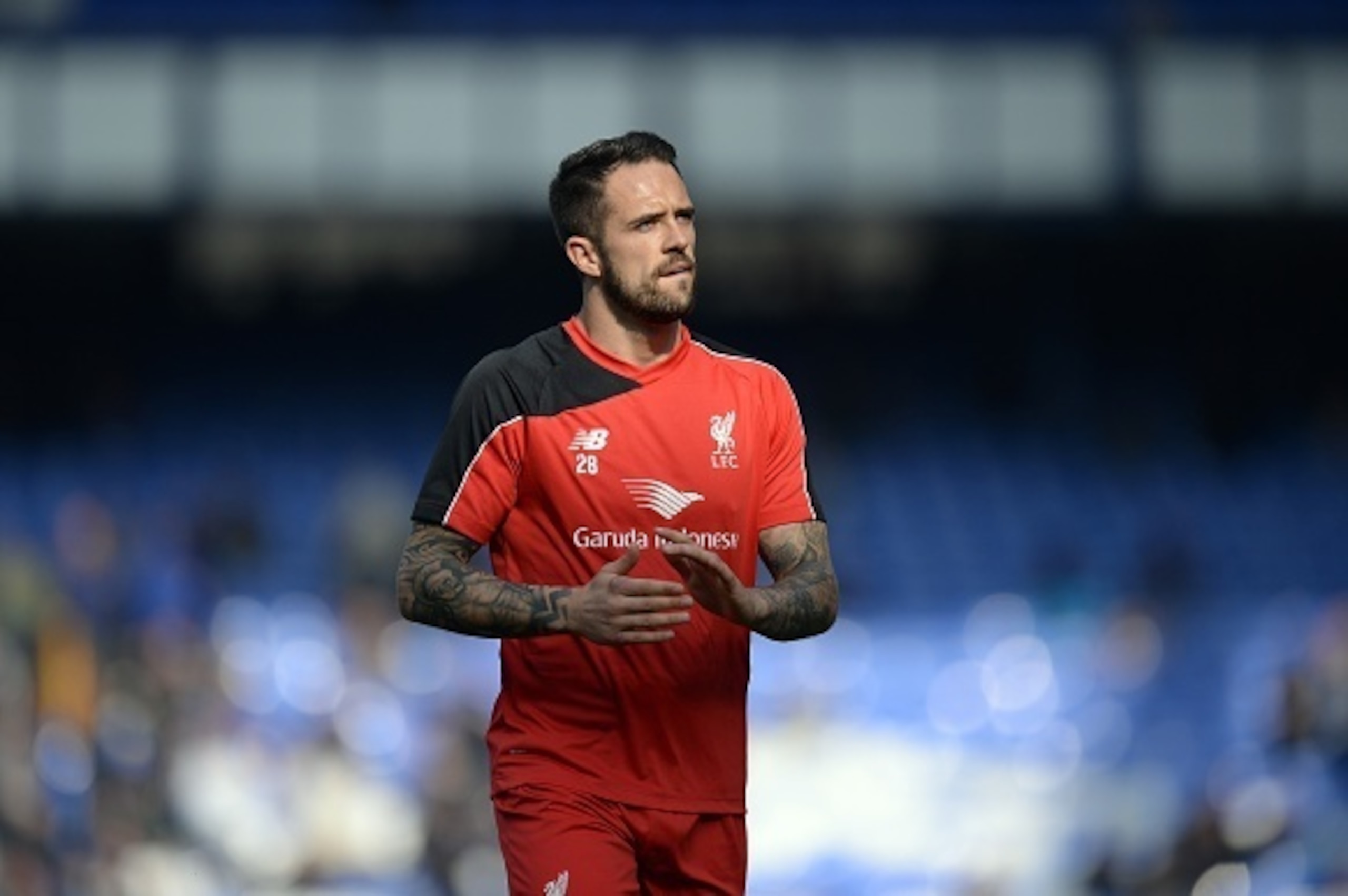 Liverpool's English striker Danny Ings warms up ahead of the English Premier League football match between Everton and Liverpool at Goodison Park in Liverpool north west England on October 4, 2015. AFP PHOTO / OLI SCARFF

RESTRICTED TO EDITORIAL USE. No u