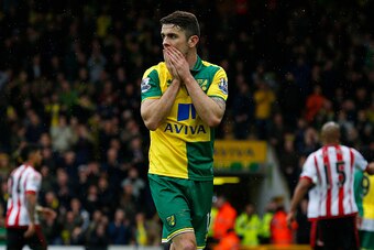 Norwich City's Irish midfielder Robbie Brady reacts during the English Premier League football match between Norwich City and Sunderland at Carrow Road in Norwich, eastern England, on April 16, 2016.


Sunderland won the game 3-0. / AFP / LINDSEY PARNABY 
