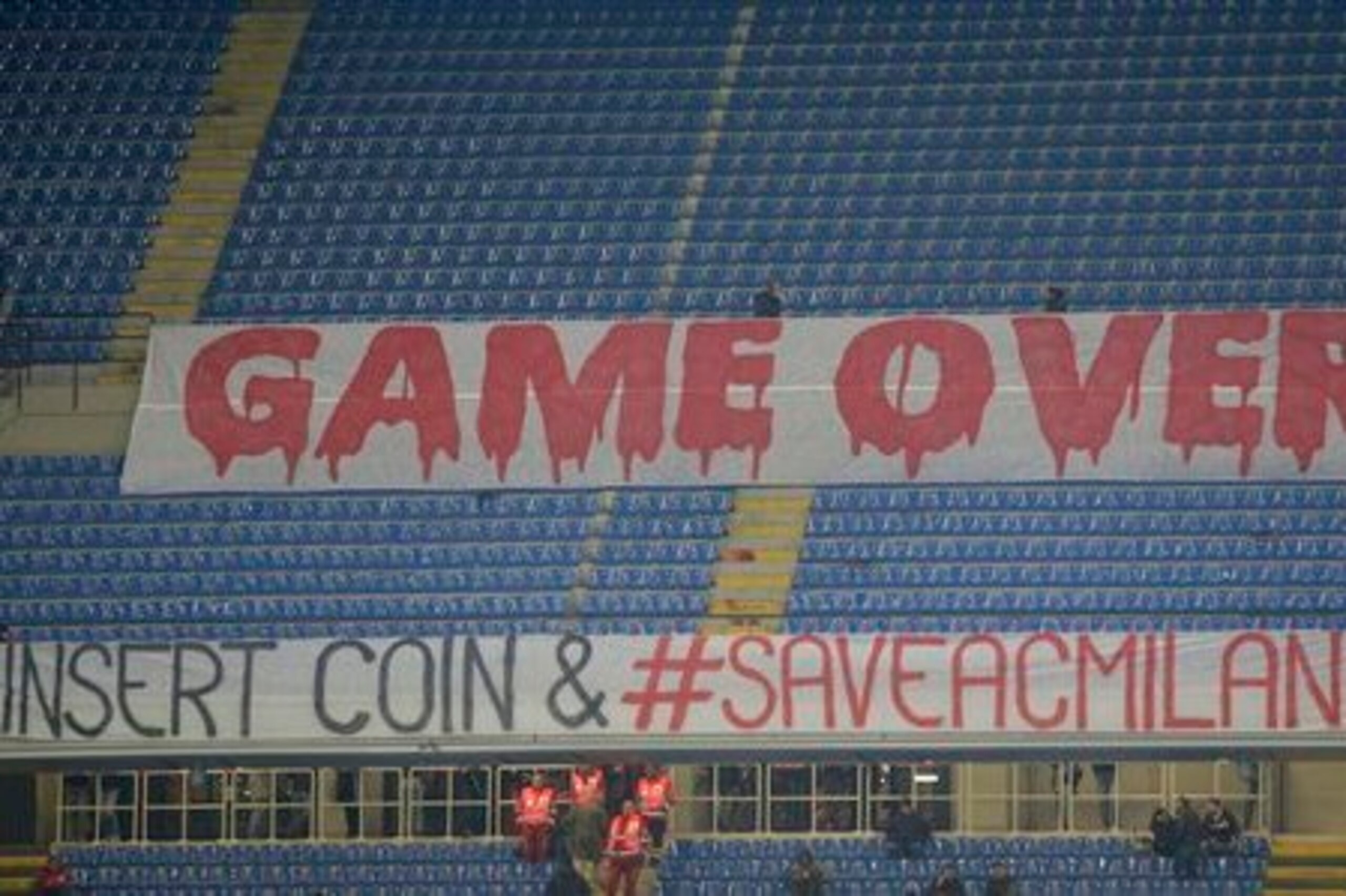Berlusconi has been the subject of fan protests over the last year, like this one in a March game against Cagliari.