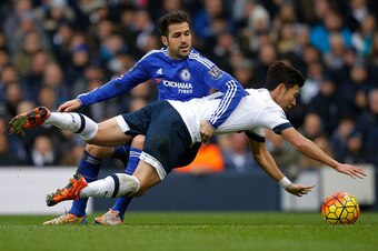 Fabregas fouls Son during the Tottenham Hotspur v Chelsea F.A. Premier League match at White Hart Lane on November 29th 2015 in London (Photo by Tom Jenkins/Getty Images)