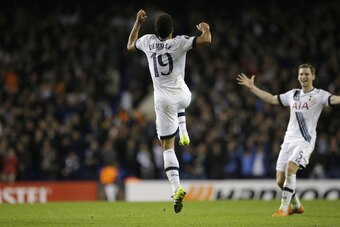 Dembele celebrates scoring against Anderlecht in November. The midfielder has a goal in him, but his greater attacking threat is bringing the ball forward in possession.