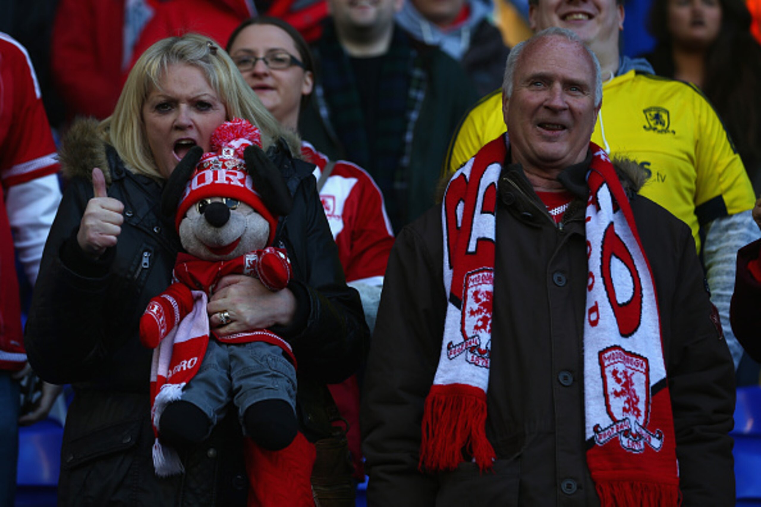 BIRMINGHAM, ENGLAND - APRIL 29:  Supporters of Middlesbrough  ahead of the Sky Bet Championship match between Birmingham City and Middlesbrough at St Andrews on April 29, 2016 in Birmingham, United Kingdom.  (Photo by Michael Steele/Getty Images)