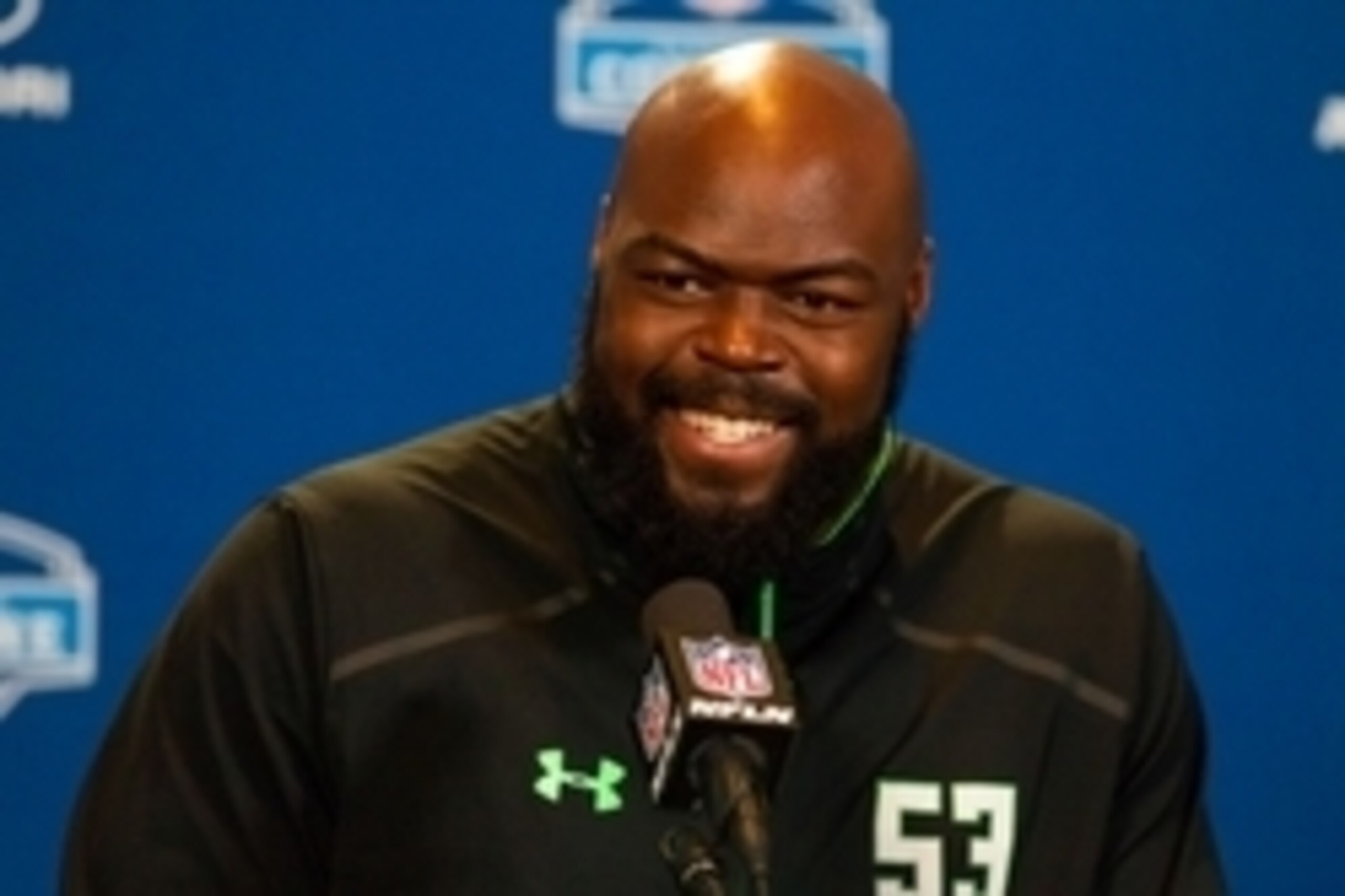 Feb 26, 2016; Indianapolis, IN, USA; Alabama defensive lineman A'Shawn Robinson speaks to the media during the 2016 NFL Scouting Combine at Lucas Oil Stadium. Mandatory Credit: Trevor Ruszkowski-USA TODAY Sports