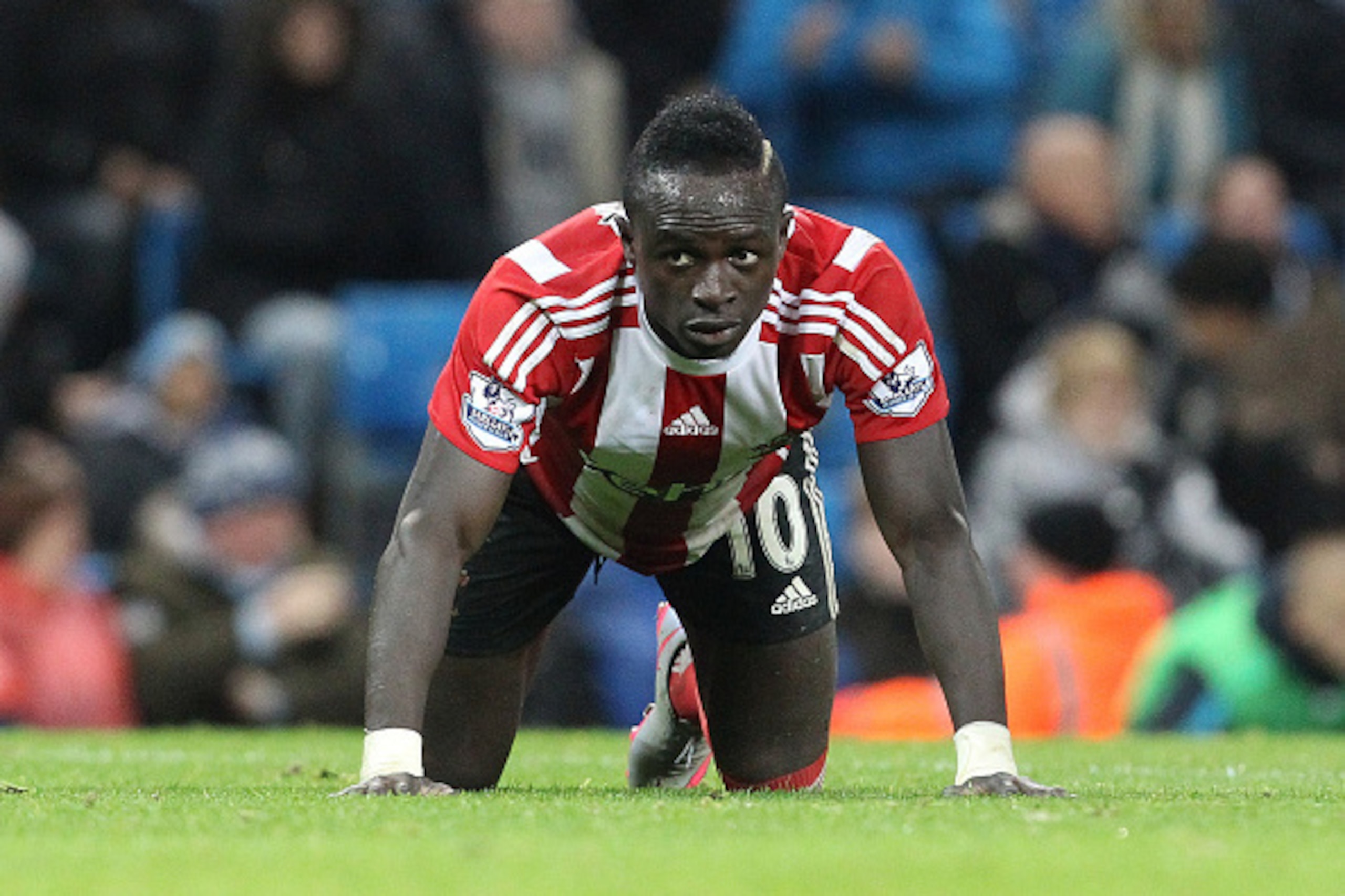 Southampton's Senegalese midfielder Sadio Mane reacts after failing to equalise during the English Premier League football match between Manchester City and Southampton at The Etihad stadium in Manchester, north west England on November 28, 2015. AFP PHOT