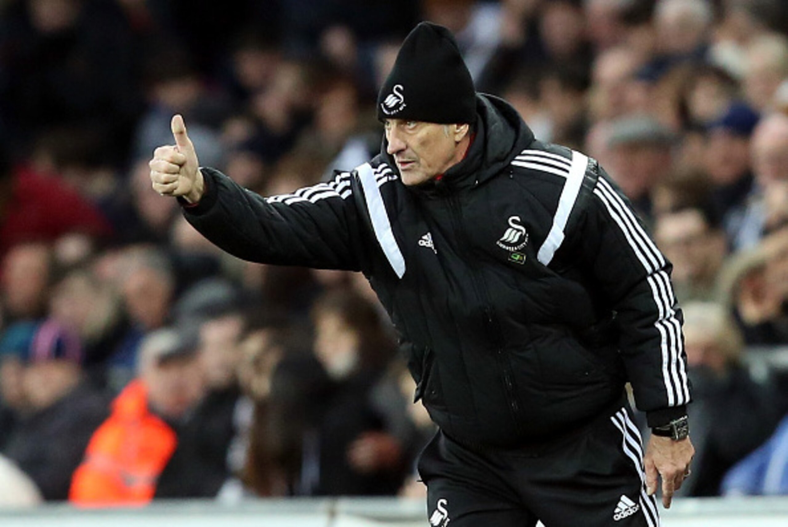 SWANSEA, WALES - MARCH 19: Francesco Guidolin, Manager of Swansea City thumbs up during the Barclays Premier League match between Swansea City and Aston Villa at Liberty Stadium on March 19, 2016 in Swansea, United Kingdom. (Photo by David Jones/Getty I SWANSEA, WALES - MARCH 19: Francesco Guidolin, Manager of Swansea City thumbs up during the Barclays Premier League match between Swansea City and Aston Villa at Liberty Stadium on March 19, 2016 in Swansea, United Kingdom. (Photo by David Jones/Getty I