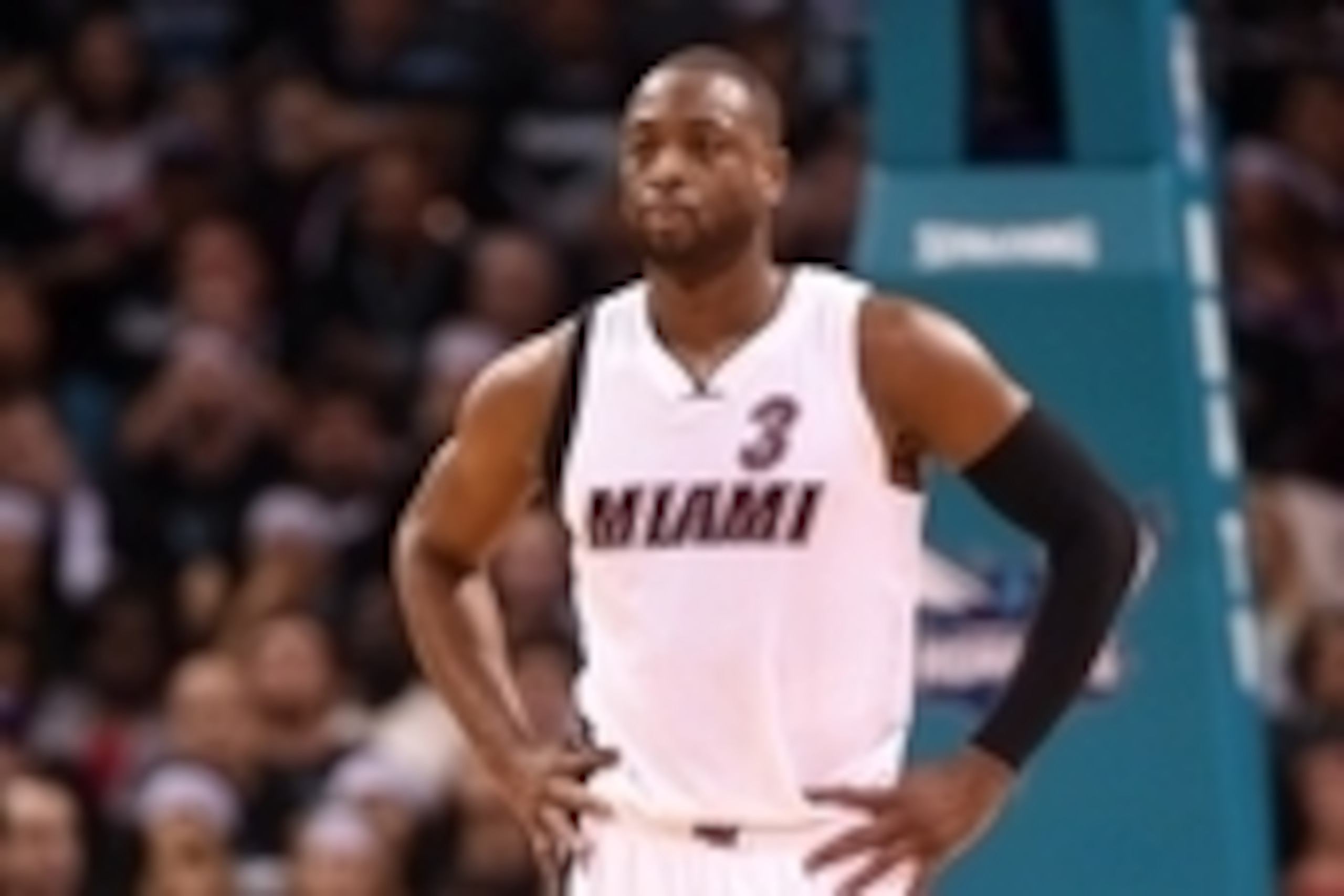 Apr 23, 2016; Charlotte, NC, USA; Miami Heat guard Dwyane Wade (3) during the second half in game three of the first round of the NBA Playoffs against the Charlotte Hornets at Time Warner Cable Arena. Hornets win 96-80. Mandatory Credit: Sam Sharpe-USA TO