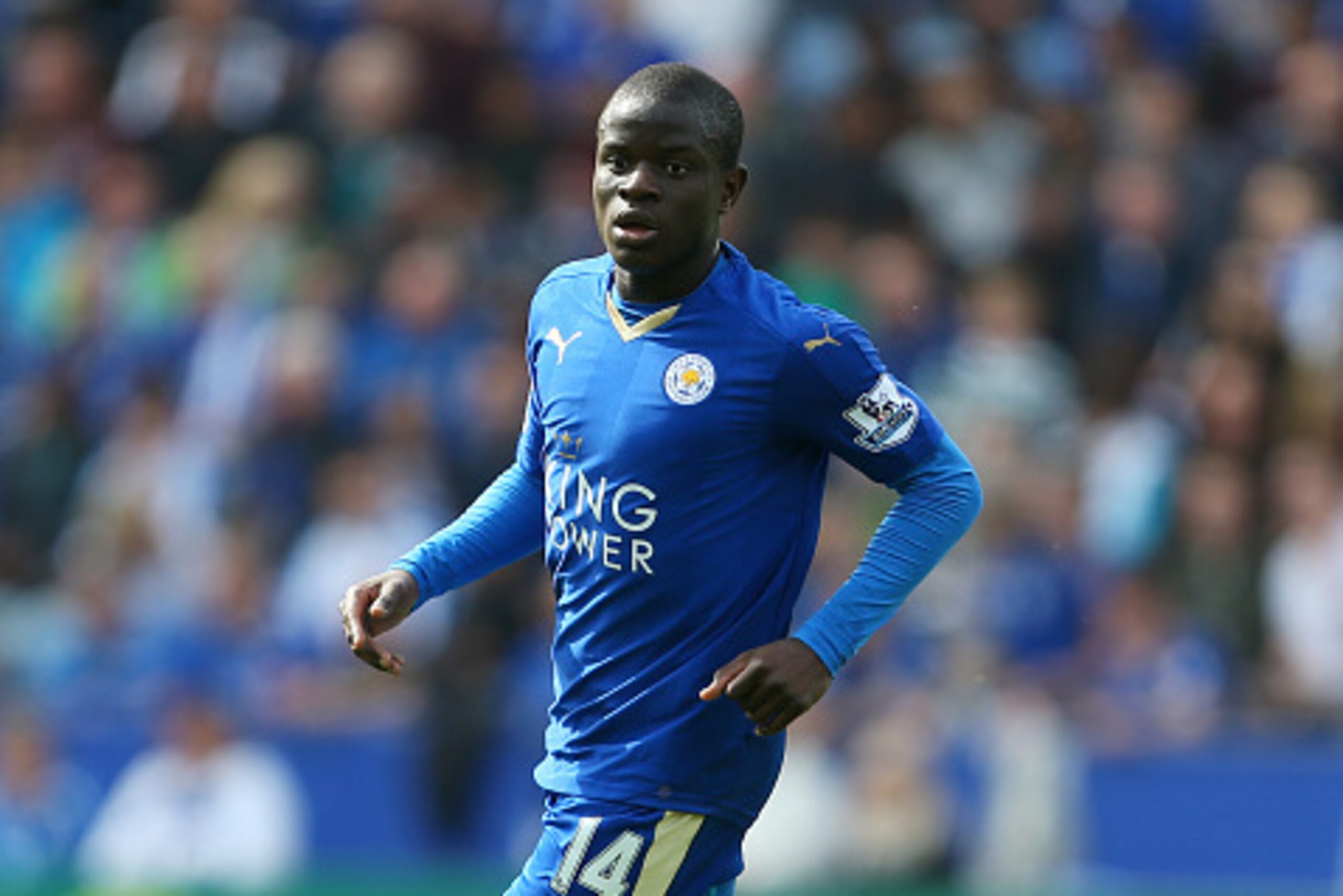 LEICESTER, ENGLAND - APRIL 03: Kante of Leicester City during the Barclays Premier League match between Leicester City and Southampton at The King Power Stadium on April 3, 2016 in Leicester, England. (Photo by Catherine Ivill - AMA/Getty Images)