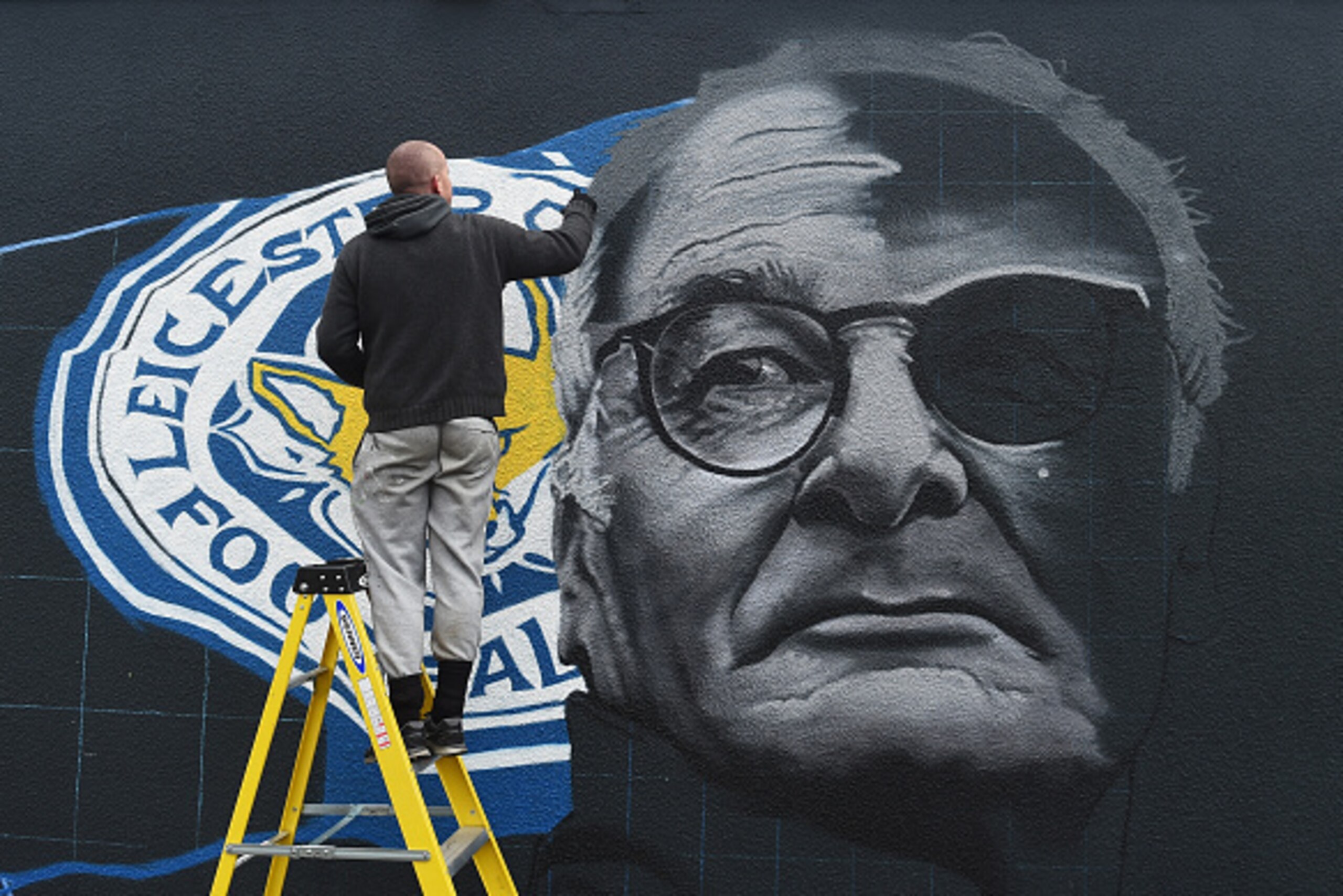 LEICESTER, ENGLAND - APRIL 29:  An image of Claudio Ranieri, manager of Leicester City is painted on a wall on April 29, 2016 in Leicester, England.  (Photo by Michael Regan/Getty Images)