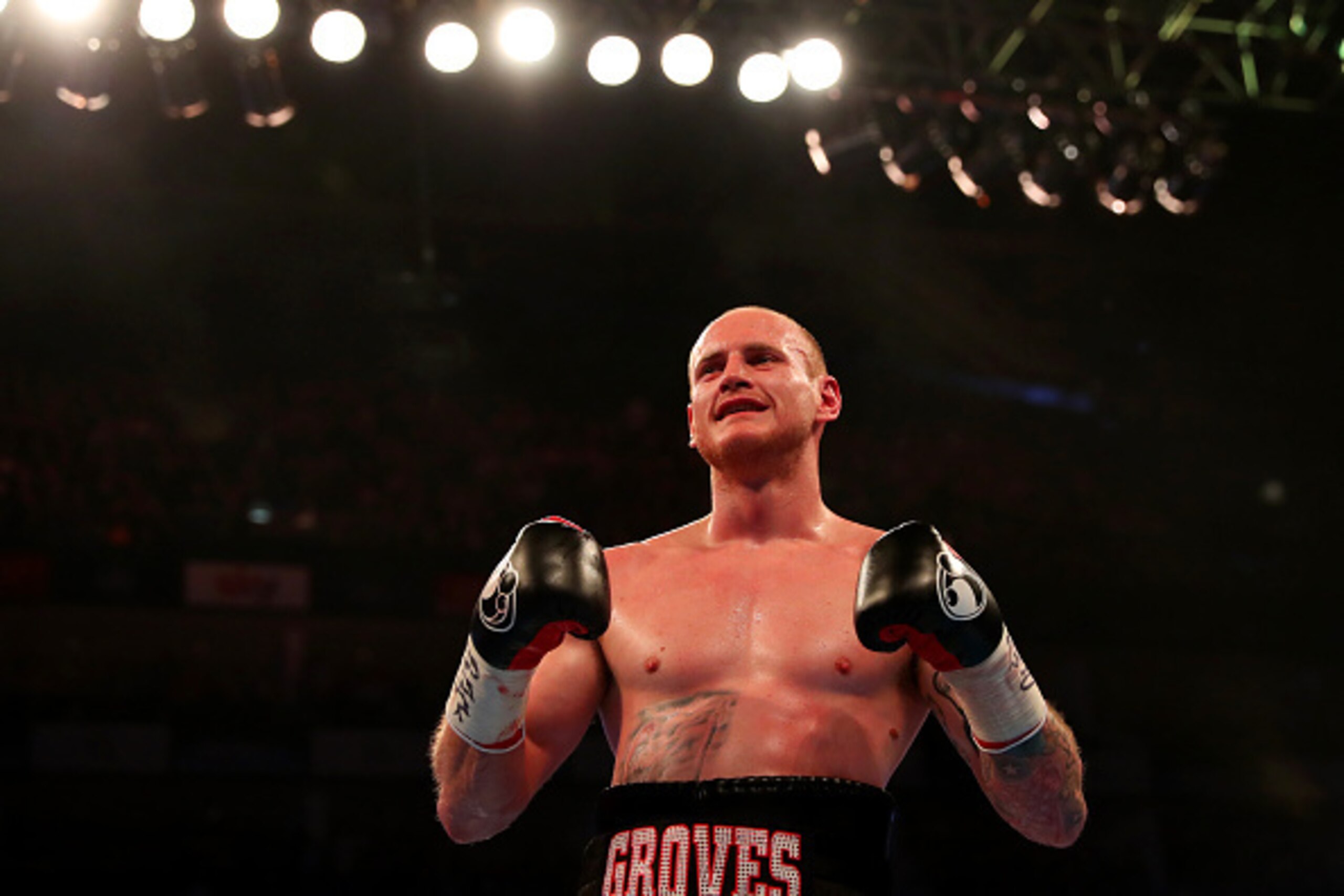LONDON, ENGLAND - APRIL 09:  George Groves of England celebrates after defeating David Brophy of Scotland during the WBA International Super-Middleweight title fight at The O2 Arena on April 9, 2016 in London, England.  (Photo by Richard Heathcote/Getty I