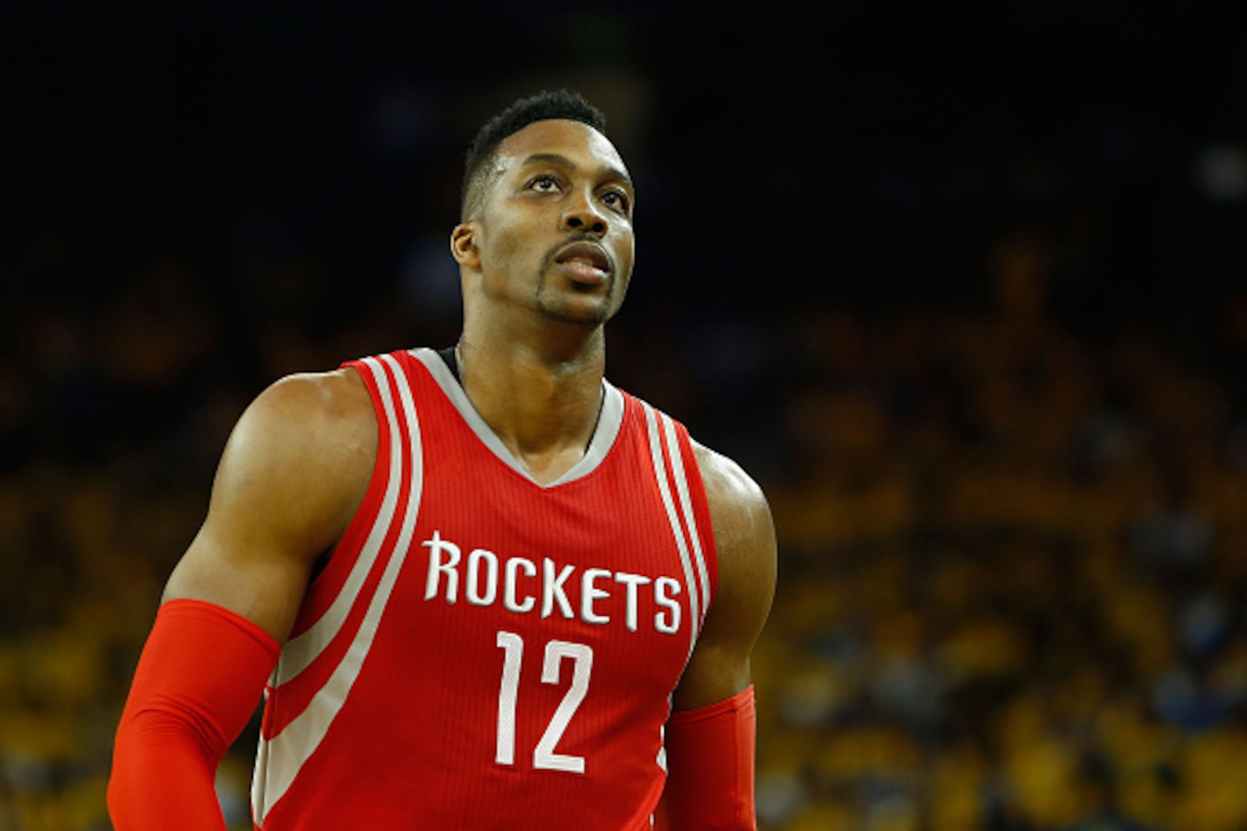 OAKLAND, CA - APRIL 18: Dwight Howard #12 of the Houston Rockets looks on in the second quarter in Game Two of the Western Conference Quarterfinals during the 2016 NBA Playoffs at ORACLE Arena on April 18, 2016 in Oakland, California. NOTE TO USER: User e