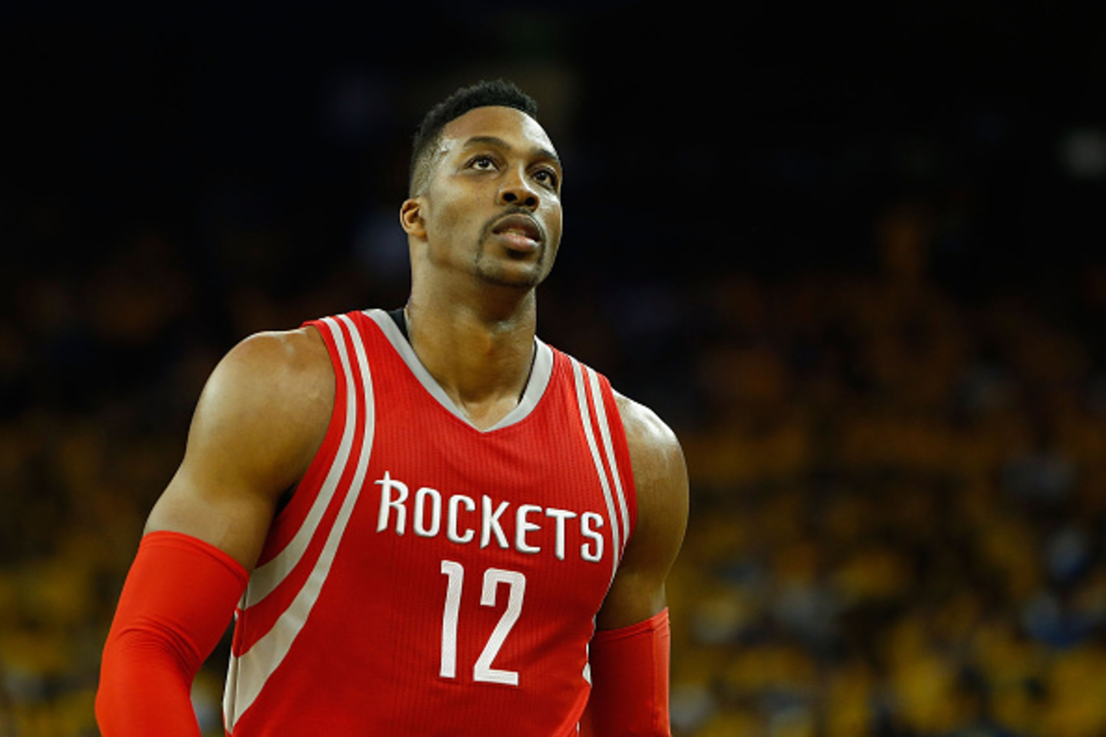OAKLAND, CA - APRIL 18: Dwight Howard #12 of the Houston Rockets looks on in the second quarter in Game Two of the Western Conference Quarterfinals during the 2016 NBA Playoffs at ORACLE Arena on April 18, 2016 in Oakland, California. NOTE TO USER: User e
