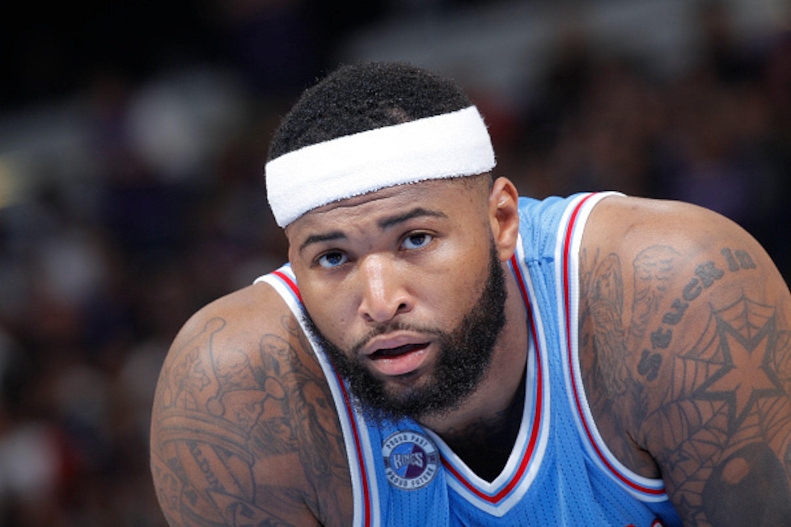 SACRAMENTO, CA - APRIL 9: DeMarcus Cousins #15 of the Sacramento Kings looks on during the game against the Oklahoma City Thunder on April 9, 2016 at Sleep Train Arena in Sacramento, California. NOTE TO USER: User expressly acknowledges and agrees that, b