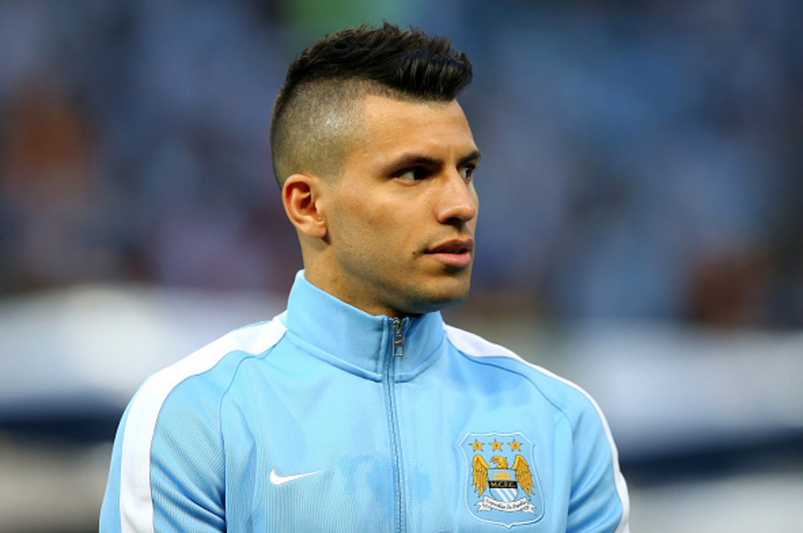 MANCHESTER, UNITED KINGDOM - APRIL 12:  Sergio Aguero of Manchester City looks on prior to the UEFA Champions League quarter final second leg match between Manchester City FC and Paris Saint-Germain at the Etihad Stadium on April 12, 2016 in Manchester, U
