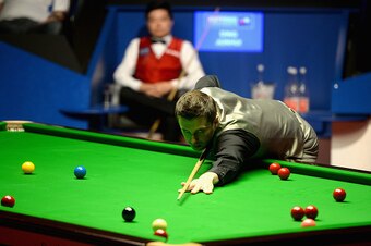 SHEFFIELD, ENGLAND - MAY 02:  Mark Selby plays a shot against Ding Junhui during the World Snooker Championship final at the Crucible Theatre on May 02, 2016 in Sheffield, England.  (Photo by Gareth Copley/Getty Images)