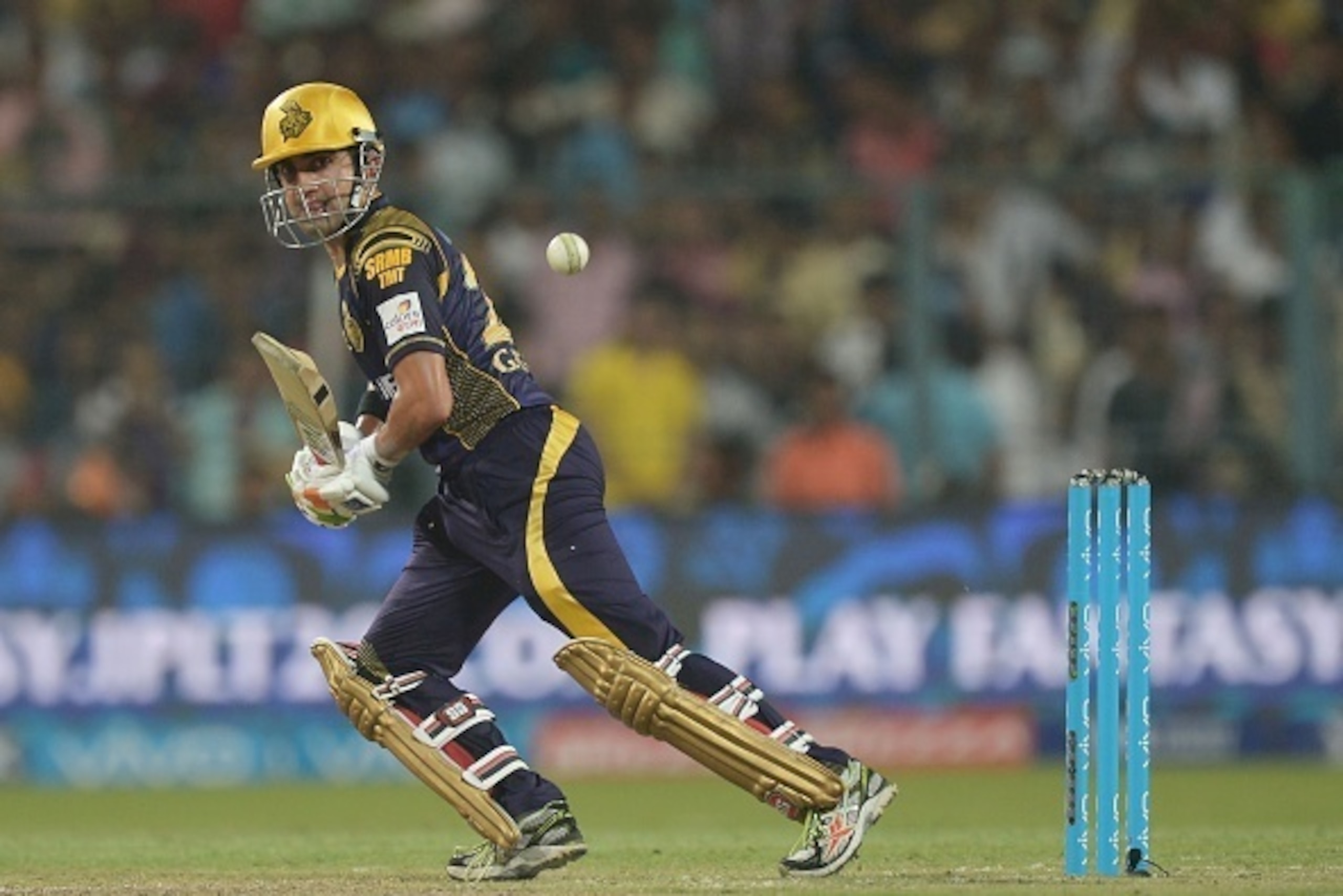 Kolkata Knight Riders captain Gautam Gambhir plays a shot during the 2016 Indian Premier League (IPL) Twenty20 cricket match between Kolkata Knight Riders and Delhi Daredevils at the Eden Gardens Cricket Stadium in Kolkata on April 10, 2016. ---- IMAGE RE