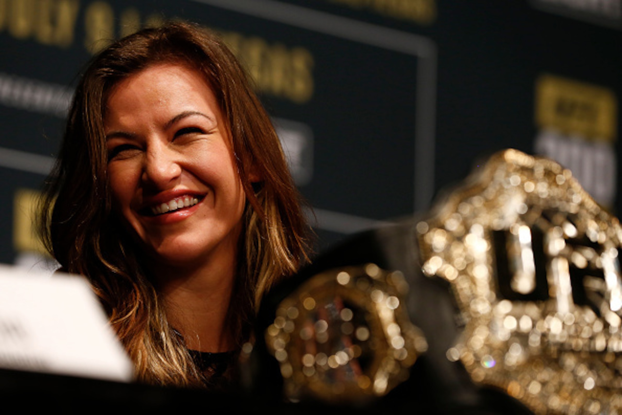 NEW YORK, NY - APRIL 27:  Miesha Tate, UFC women's bantamweight champion appears during a media availability for UFC 200 at Madison Square Garden on April 27, 2016 in New York City. (Photo by Jeff Zelevansky/Getty Images)