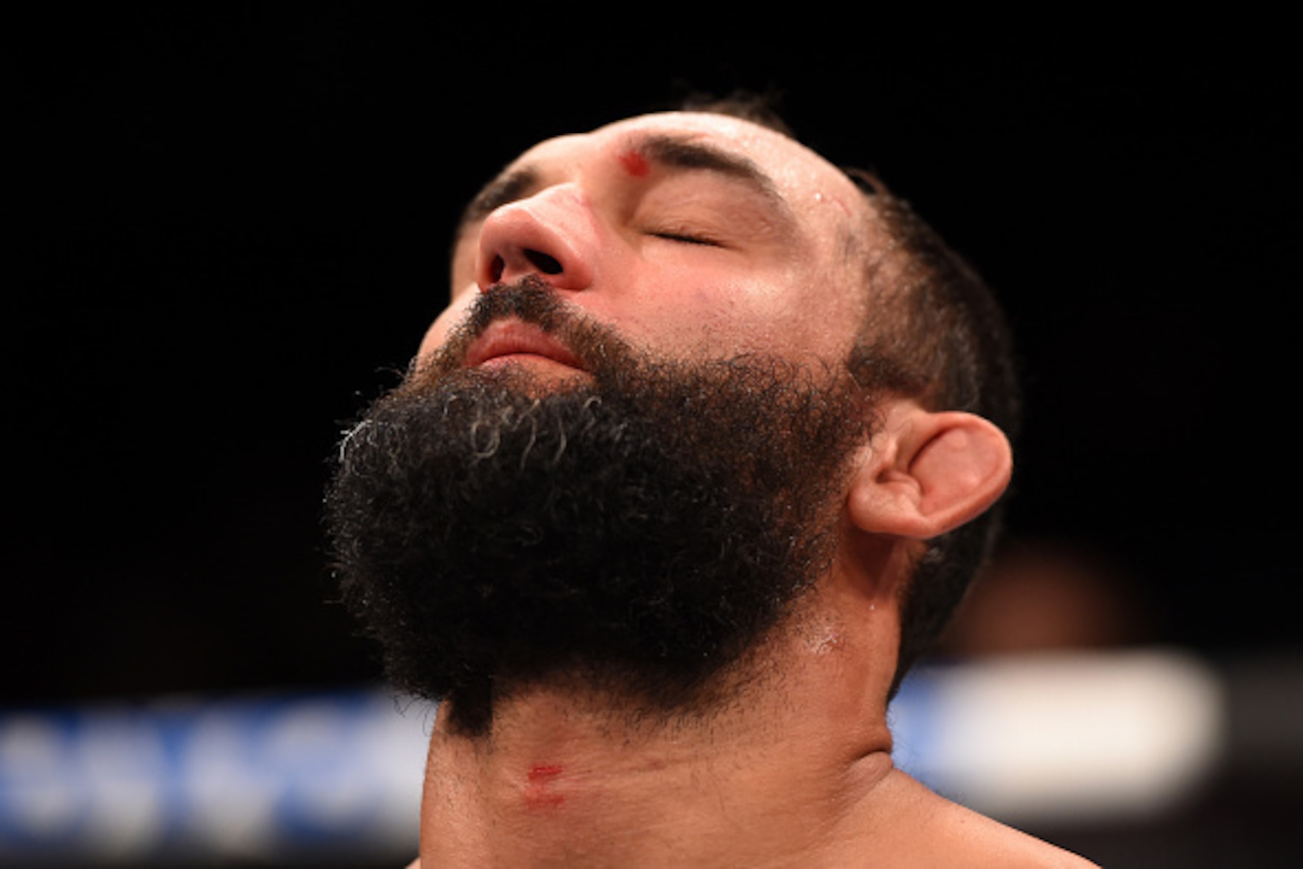 LAS VEGAS, NV - FEBRUARY 06:  Johny Hendricks reacts after being defeated by Stephen Thompson in their welterweight fight during the UFC Fight Night event at MGM Grand Garden Arena on February 6, 2016 in Las Vegas, Nevada.  (Photo by Josh Hedges/Zuffa LLC