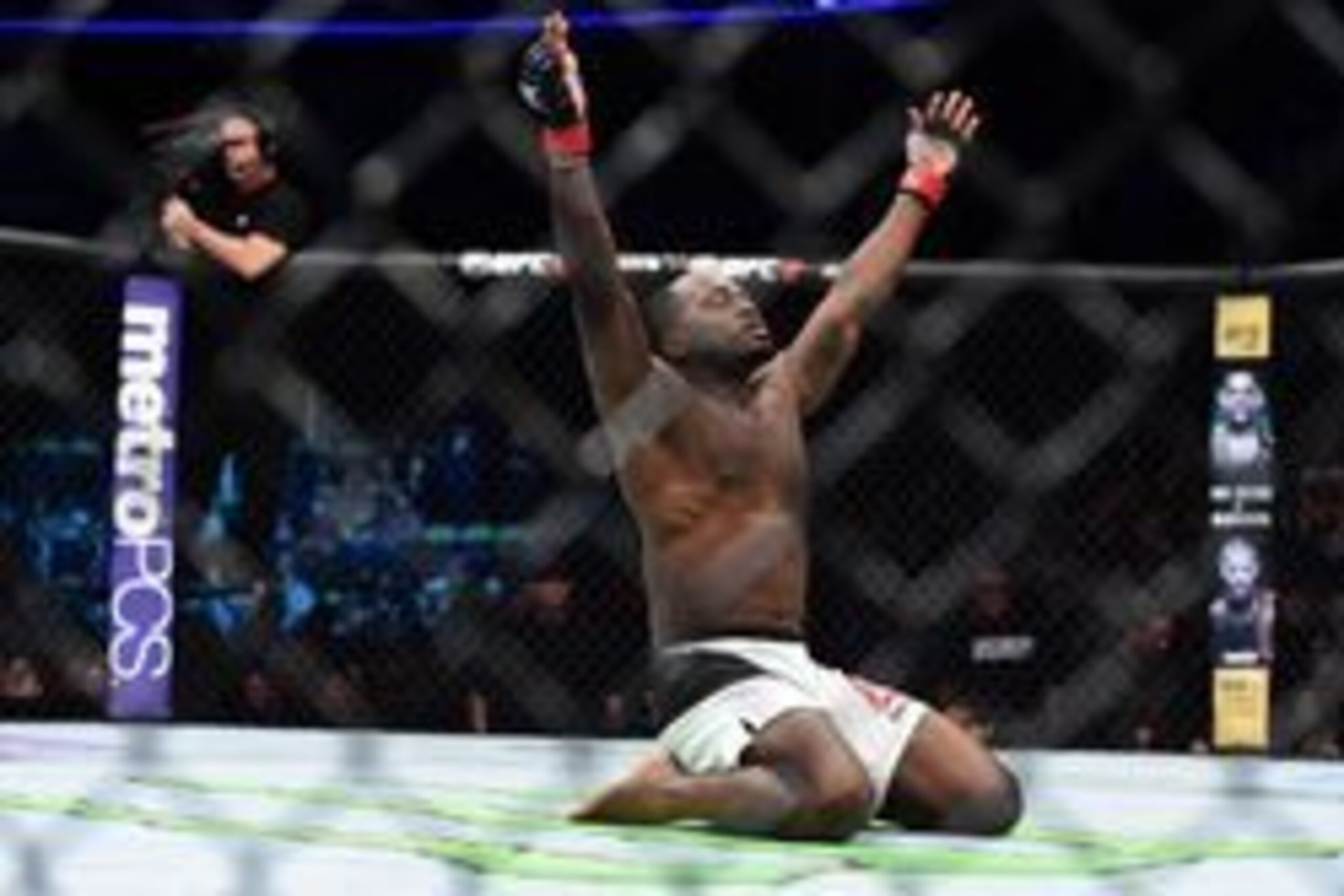 Feb 21, 2016; Pittsburgh, PA, USA; Derek Brunson (red gloves) reacts after defeating Roan Carneiro (not pictured) during UFC Fight Night at the Consol Energy Center. Mandatory Credit: David Dermer-USA TODAY Sports