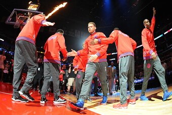 LOS ANGELES, CA - APRIL 3:  Blake Griffin #32 of the Los Angeles Clippers is introduced before the game against the Washington Wizards on April 3, 2016 at STAPLES Center in Los Angeles, California. NOTE TO USER: User expressly acknowledges and agrees that