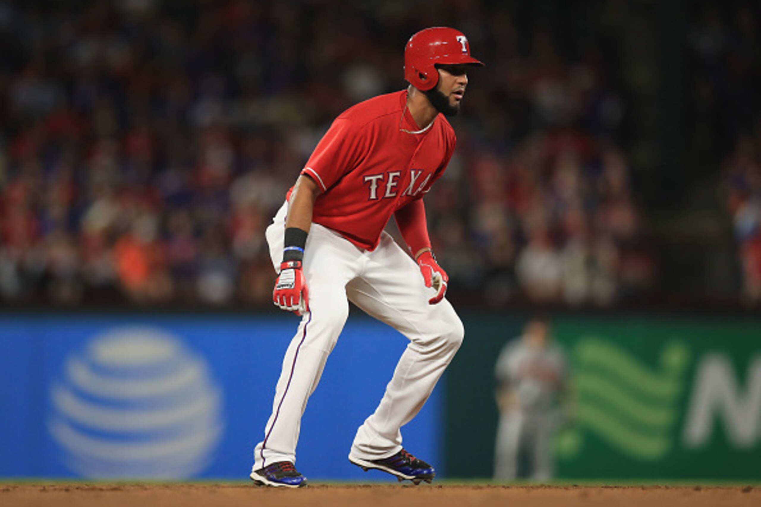 ARLINGTON, TX - APRIL 16:  Nomar Mazara #30 of the Texas Rangers at Globe Life Park in Arlington on April 16, 2016 in Arlington, Texas.  (Photo by Ronald Martinez/Getty Images)
