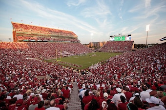 NORMAN, OK - SEPTEMBER 5: A general view of the stadium during the game against the Akron Zips September 5, 2015 at Gaylord Family-Oklahoma Memorial Stadium in Norman, Oklahoma. Oklahoma defeated Akron 41-3.(Photo by Brett Deering/Getty Images)