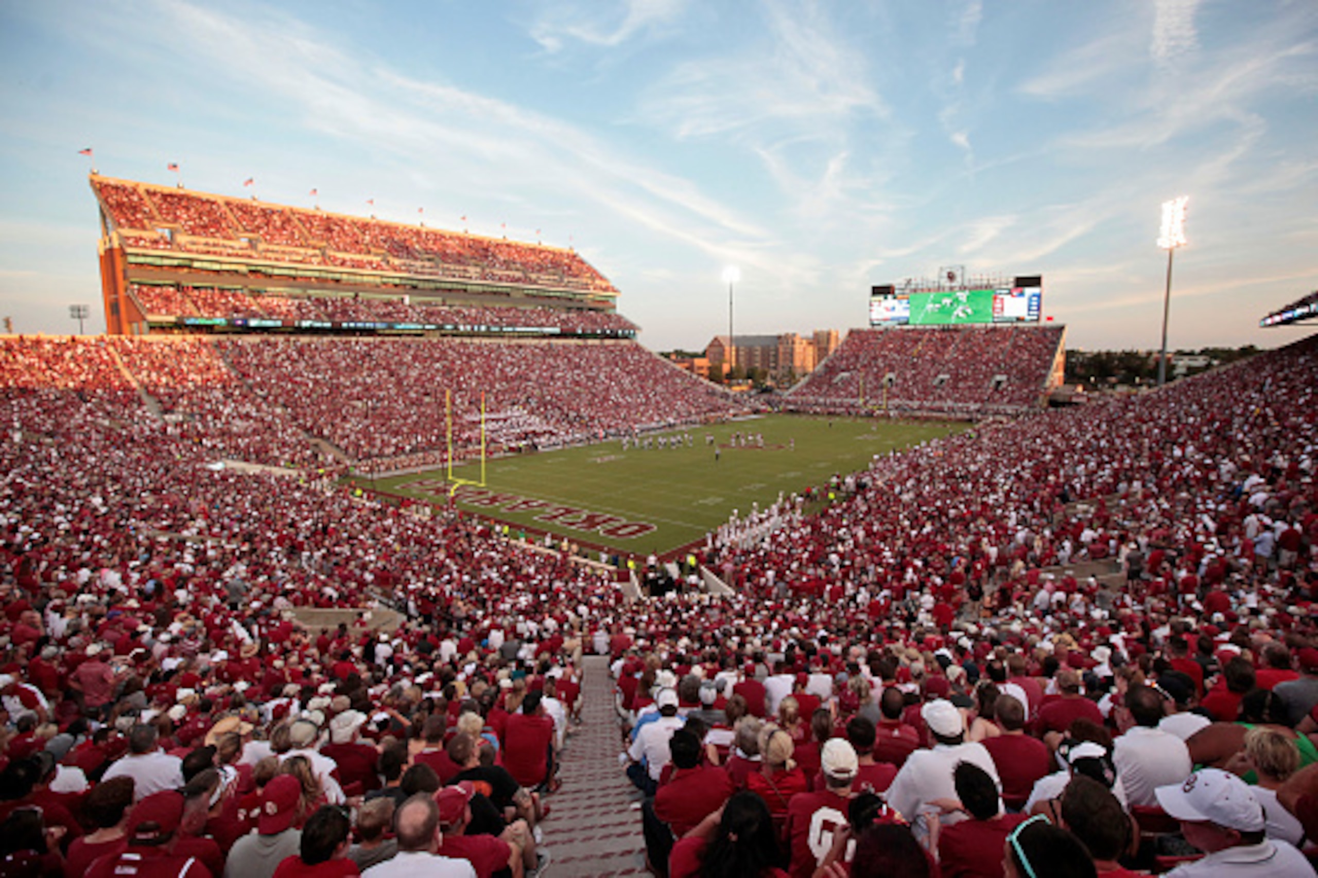 NORMAN, OK - SEPTEMBER 5: A general view of the stadium during the game against the Akron Zips September 5, 2015 at Gaylord Family-Oklahoma Memorial Stadium in Norman, Oklahoma. Oklahoma defeated Akron 41-3.(Photo by Brett Deering/Getty Images) NORMAN, OK - SEPTEMBER 5: A general view of the stadium during the game against the Akron Zips September 5, 2015 at Gaylord Family-Oklahoma Memorial Stadium in Norman, Oklahoma. Oklahoma defeated Akron 41-3.(Photo by Brett Deering/Getty Images)