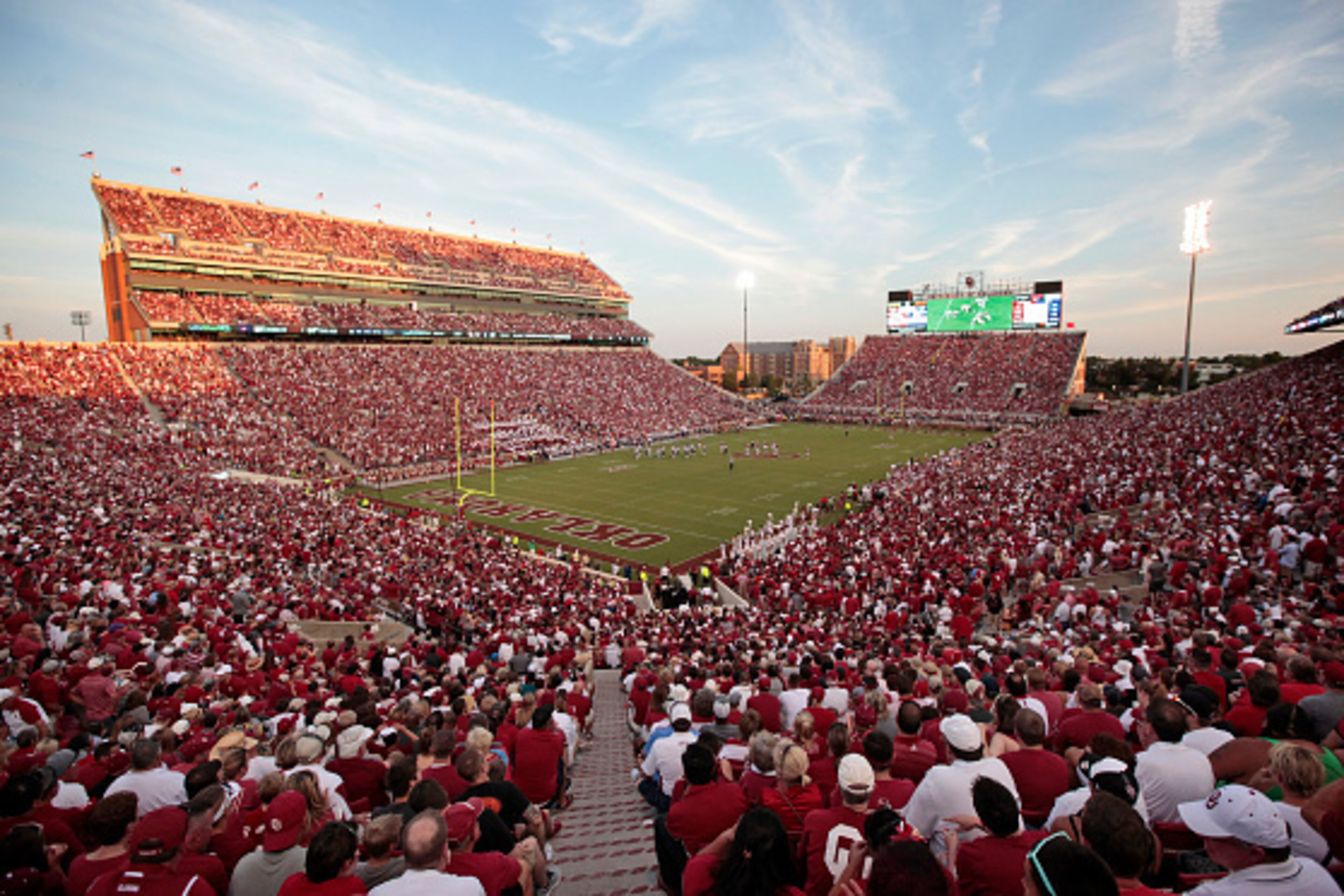 NORMAN, OK - SEPTEMBER 5: A general view of the stadium during the game against the Akron Zips September 5, 2015 at Gaylord Family-Oklahoma Memorial Stadium in Norman, Oklahoma. Oklahoma defeated Akron 41-3.(Photo by Brett Deering/Getty Images) NORMAN, OK - SEPTEMBER 5: A general view of the stadium during the game against the Akron Zips September 5, 2015 at Gaylord Family-Oklahoma Memorial Stadium in Norman, Oklahoma. Oklahoma defeated Akron 41-3.(Photo by Brett Deering/Getty Images)