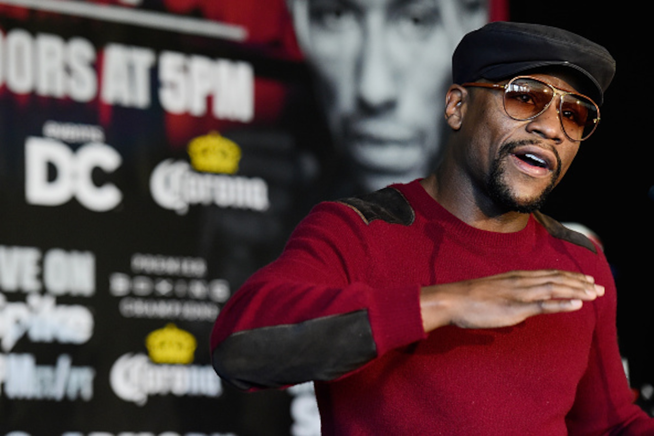 WASHINGTON, DC - FEBRUARY 29:  Promoter and former champion boxer Floyd Mayweather Jr. speaks during a press conference to announce the fight between Adrien Broner and Ashely Theophane at W Hotel Washington DC on February 29, 2016 in Washington, DC.  (Pho