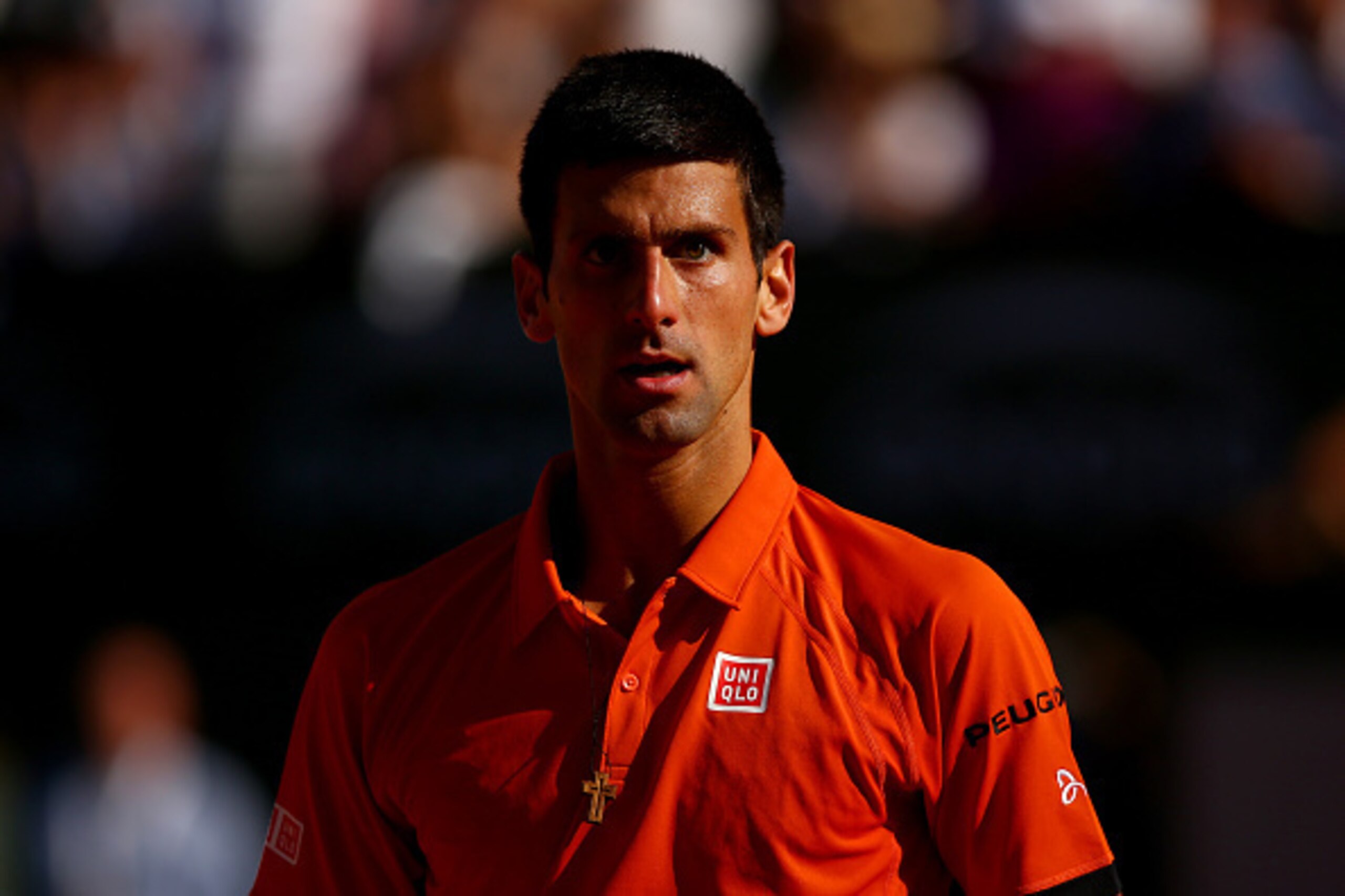 PARIS, FRANCE - JUNE 07:  Novak Djokovic of Serbia reacts in the Men's Singles Final against Stanislas Wawrinka of Switzerland on day fifteen of the 2015 French Open at Roland Garros on June 7, 2015 in Paris, France.  (Photo by Dan Istitene/Getty Images)