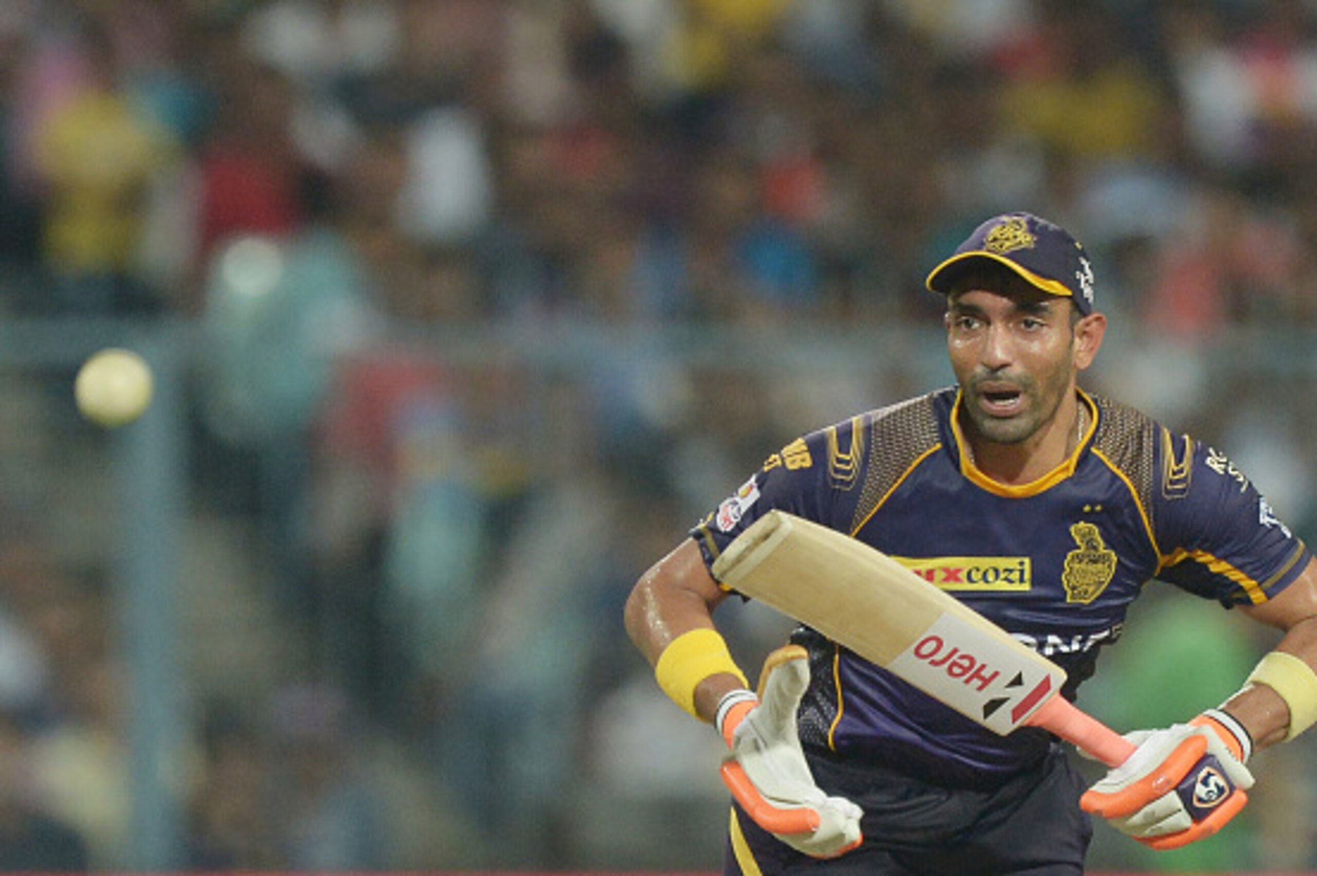 Kolkata Knight Riders batsman Robin Uthappa watches the ball as he plays a shot during the 2016 Indian Premier League(IPL) Twenty20 cricket match between Kolkata Knight Riders and Kings XI Punjab at The Eden Gardens Cricket Stadium in Kolkata on May 4, 20 Kolkata Knight Riders batsman Robin Uthappa watches the ball as he plays a shot during the 2016 Indian Premier League(IPL) Twenty20 cricket match between Kolkata Knight Riders and Kings XI Punjab at The Eden Gardens Cricket Stadium in Kolkata on May 4, 20