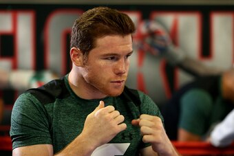 SAN DIEGO, CA - APRIL 25:  WBC middleweight champion Canelo Alvarez shadow boxes during a media workout at the House of Boxing Gym on April 25, 2016 in San Diego, California.  (Photo by Sean M. Haffey/Getty Images)