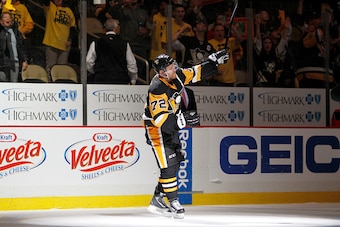 PITTSBURGH, PA - MAY 04:  Patric Hornqvist #72 of the Pittsburgh Penguins is named the number one start of the game after scoring the game-winning goal in overtime against the Washington Capitals in Game Four of the Eastern Conference Second Round during