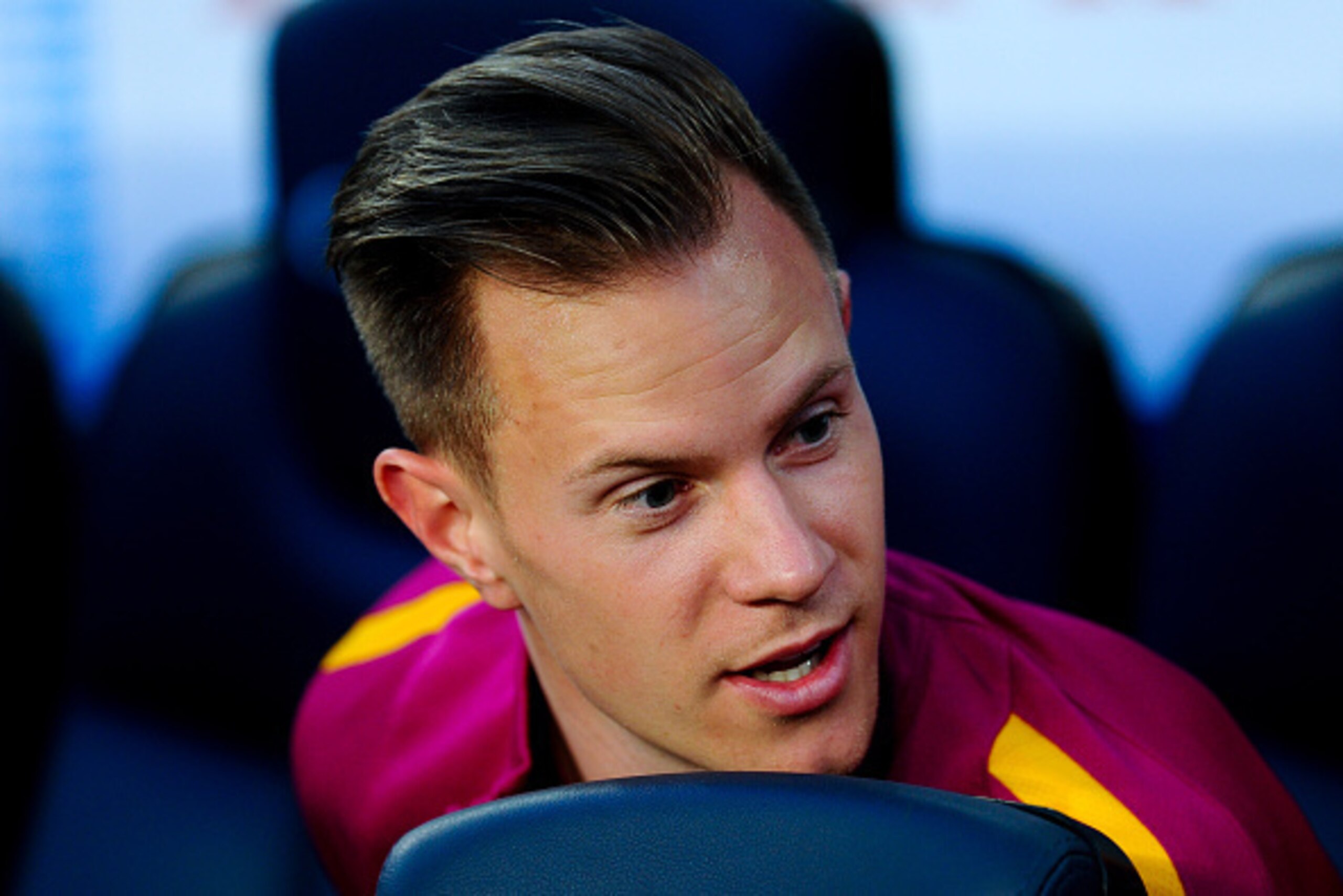 BARCELONA, SPAIN - APRIL 17:  Marc-Andre Ter Stegen of FC Barcelona looks on from the bench during the La Liga match between FC Barcelona and Valencia CF at Camp Nou on April 17, 2016 in Barcelona, Spain.  (Photo by David Ramos/Getty Images)